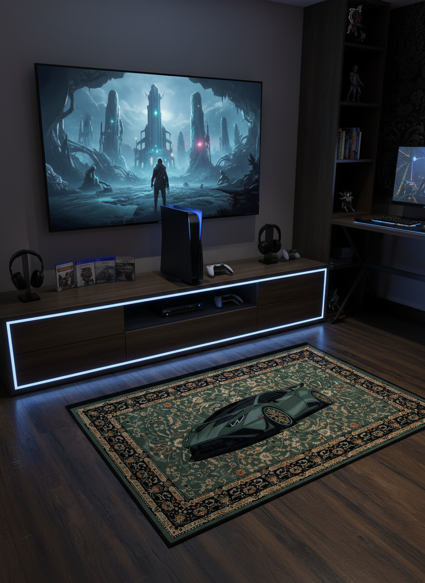 Green Lambo traditional design Washable Rug