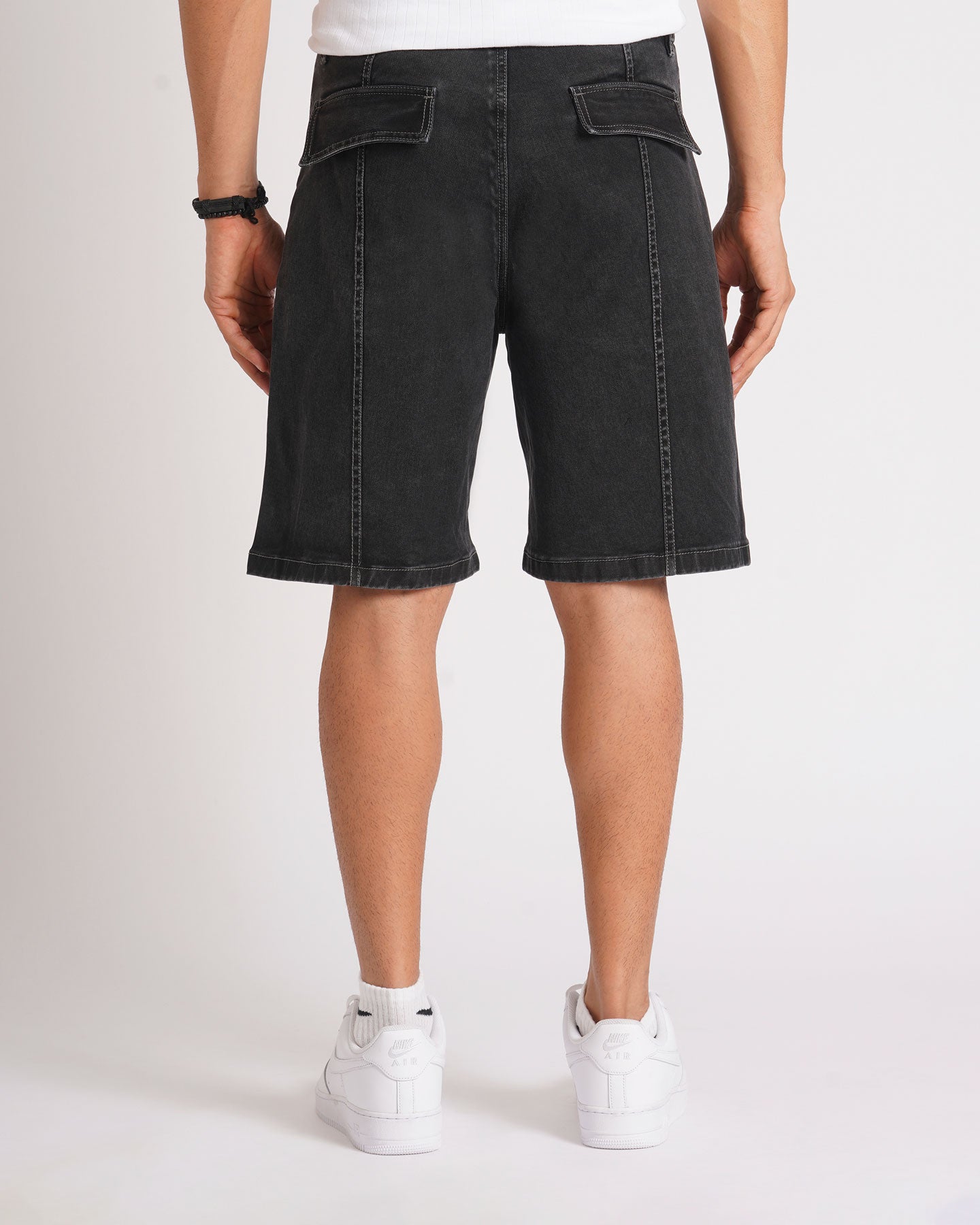 PANELLED DENIM SHORTS - GREY