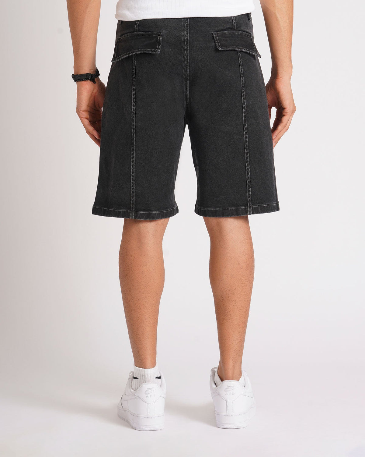 PANELLED DENIM SHORTS - GREY