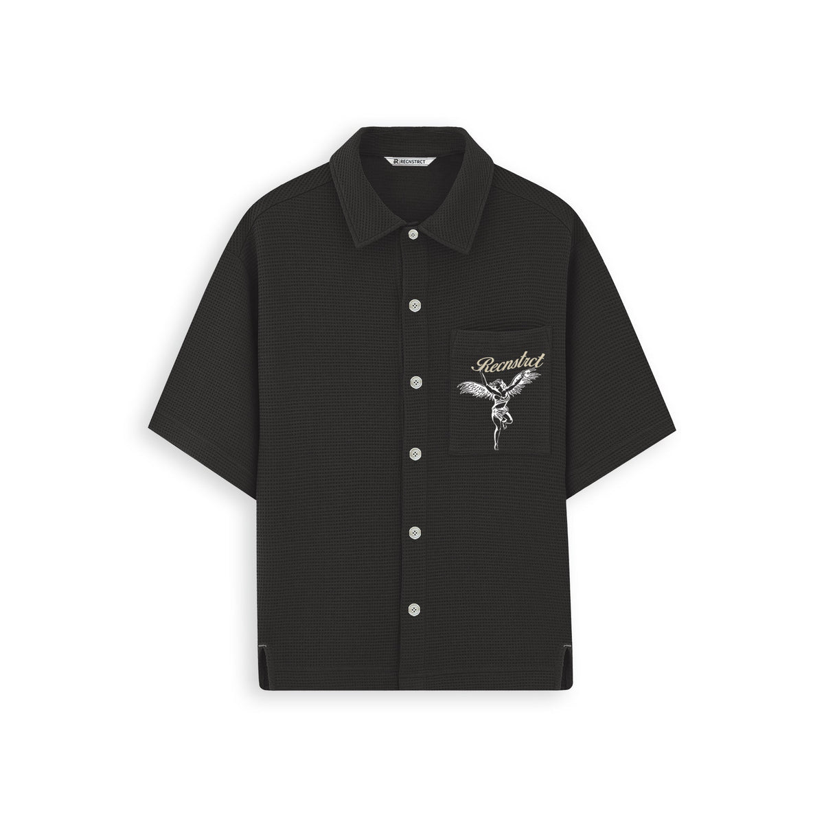 Waffle-Knit Textured shirt - Black