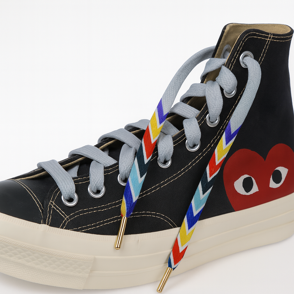 Reggae Vibes Zigzag Gradient Shoelaces | Red - Yellow - Blue - Black | Premium Gradient Flat Sneaker Laces by KNOTTY