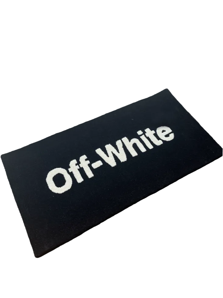 Off White Black text Custom Rug