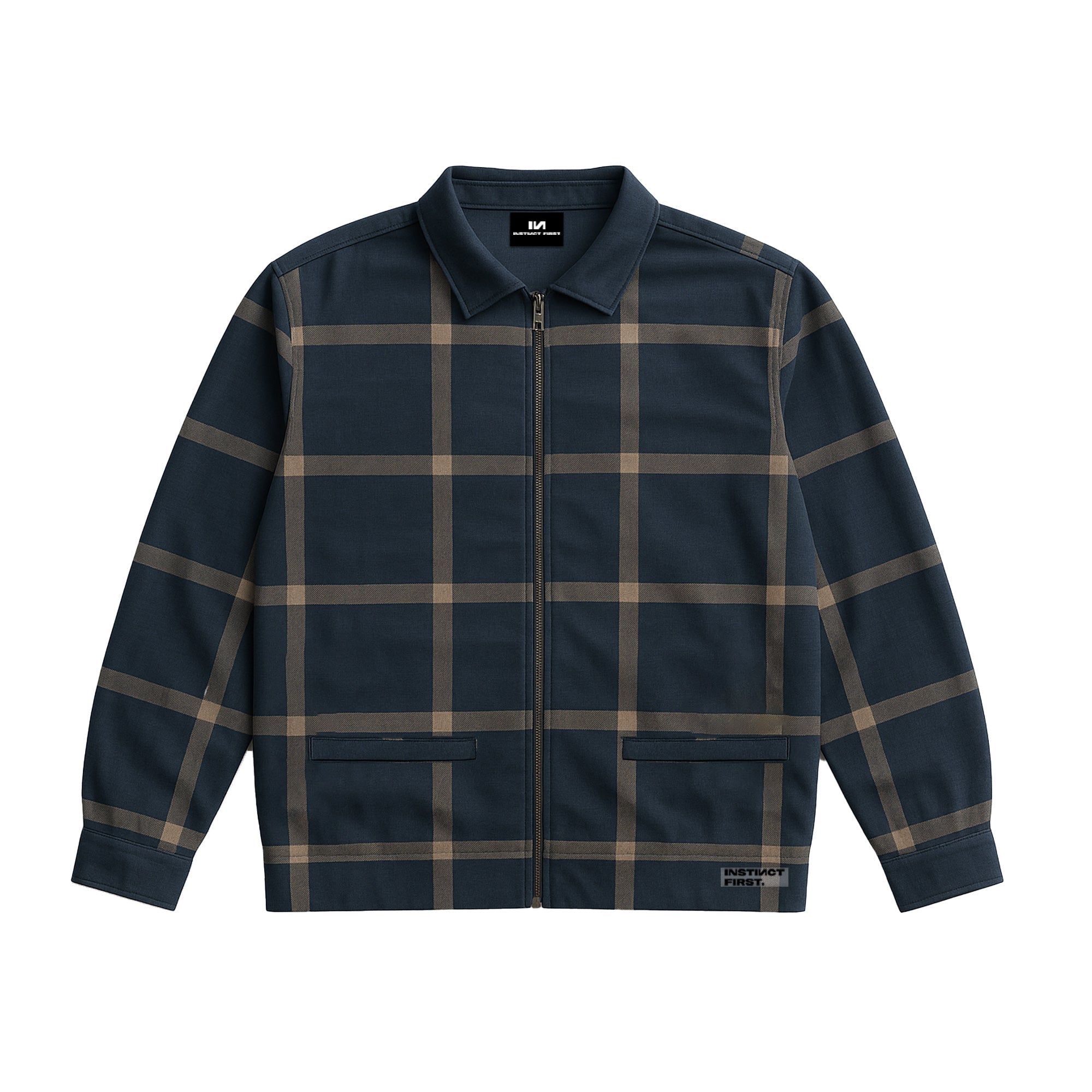 Checkered Shacket -Navy