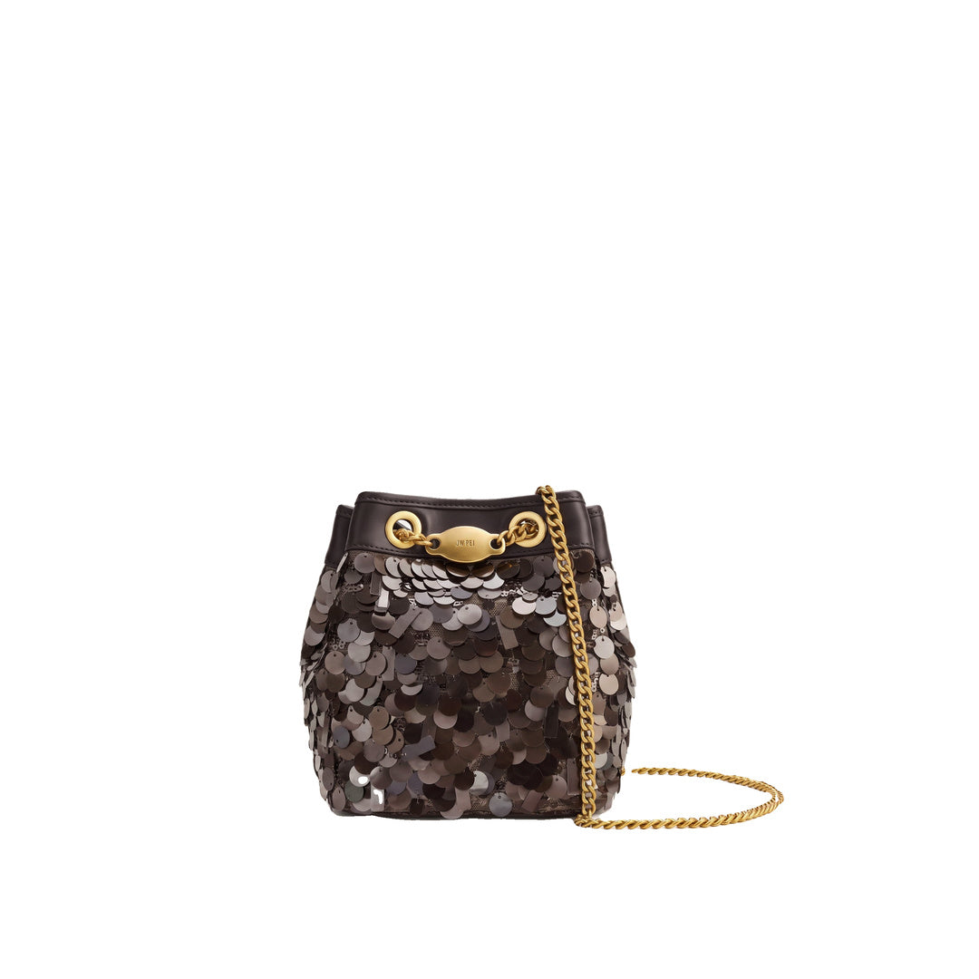 JW PEI Yara Sequin Bucket Bag - Mocha Brown