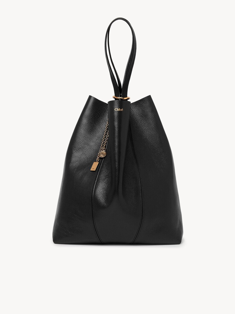 CHLOE Large Chloé Spin tote bag in grained leather Black