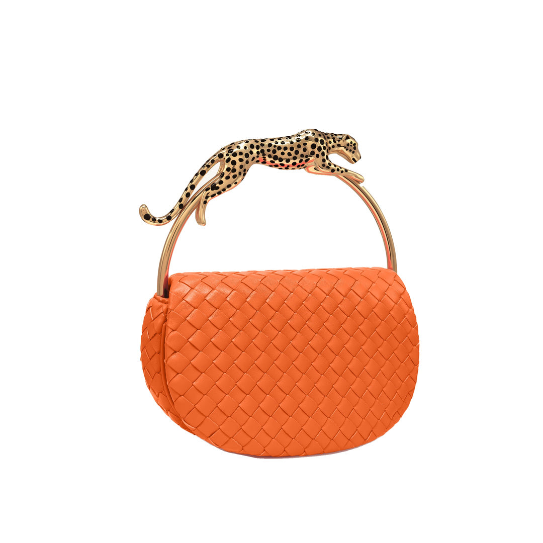 JW PEI Ione Leopard Shaped Hardware Handle Woven Top Handle Bag - Orange