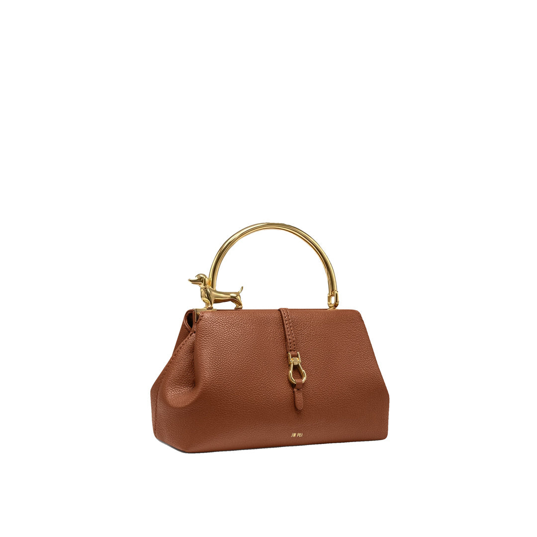 JW PEI Bruna Dachshund Metal Handle Top Handle Bag - Brown