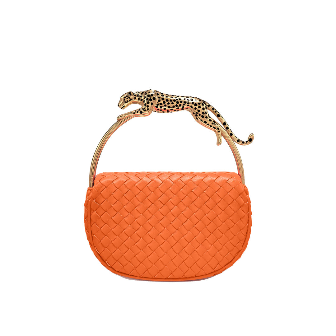 JW PEI Ione Leopard Shaped Hardware Handle Woven Top Handle Bag - Orange