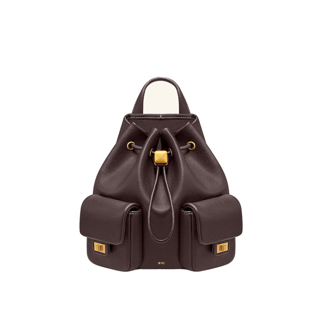 JW PEI Avery Pebbled Drawstring Utility Backpack – Dark Brown