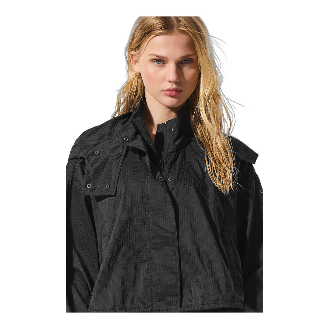 alo Cropped Game Time Full Zip Jacket - Black