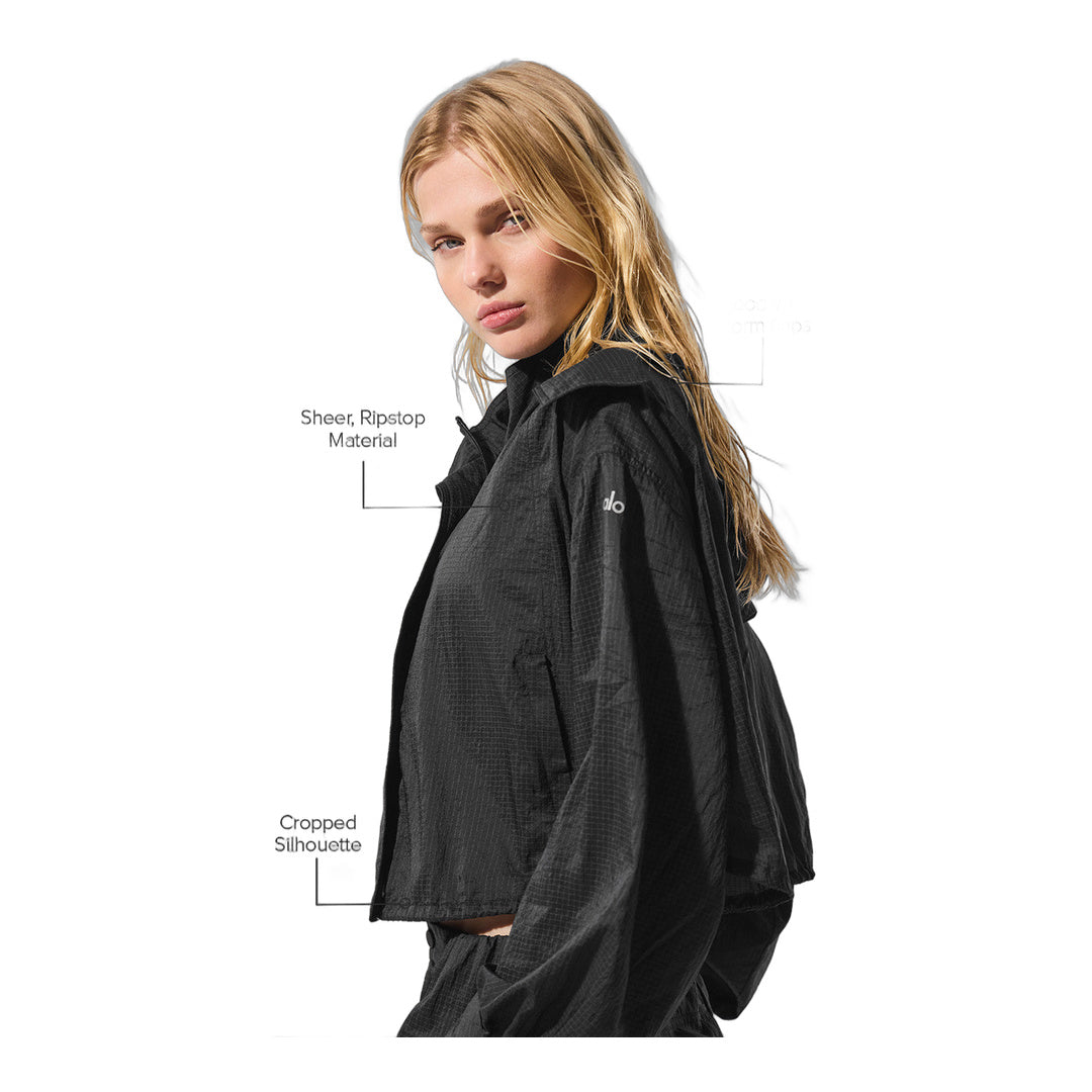 alo Cropped Game Time Full Zip Jacket - Black
