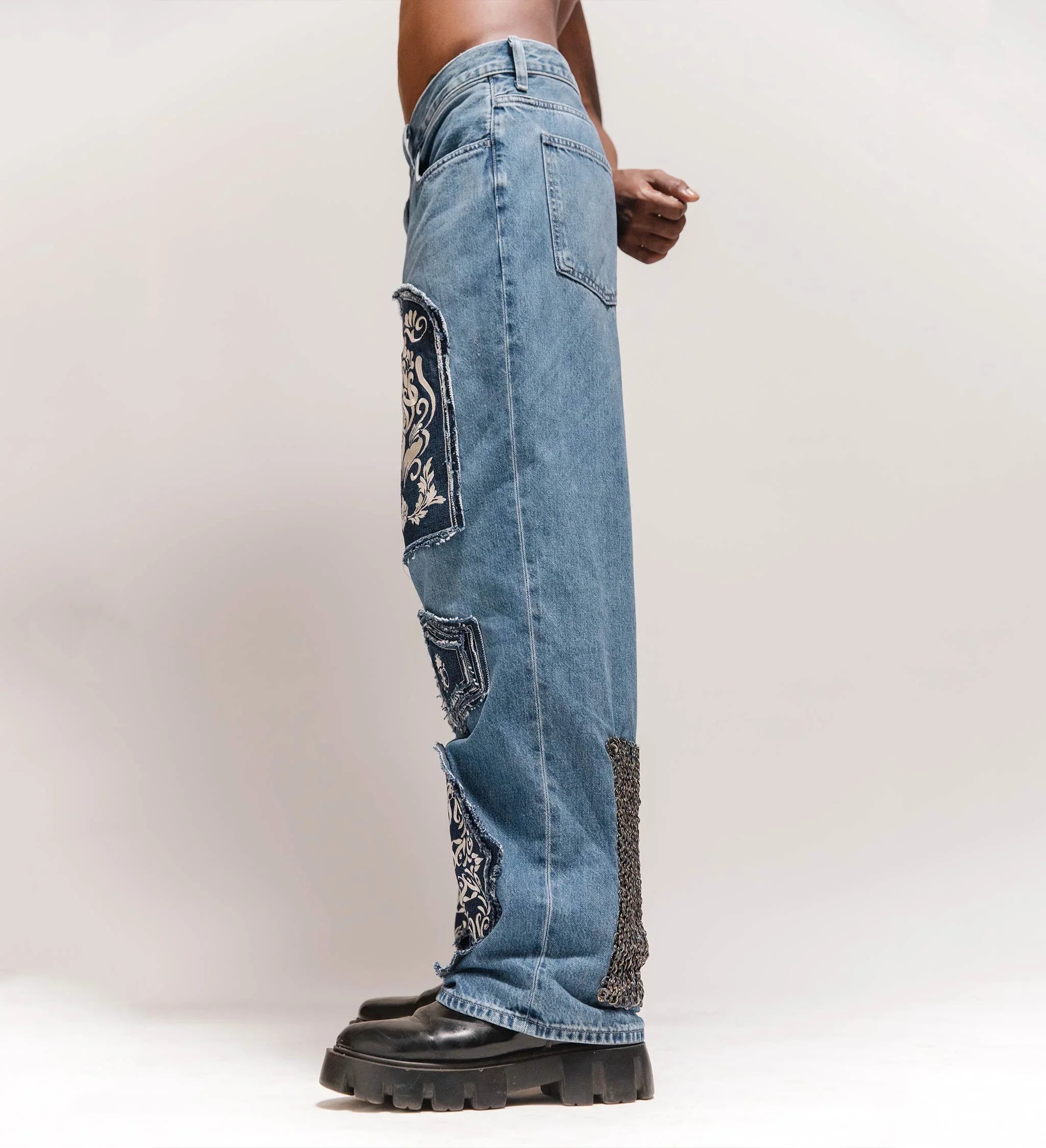 Warrior' Chainmail Armour Hand Embroidered Patchwork Denim