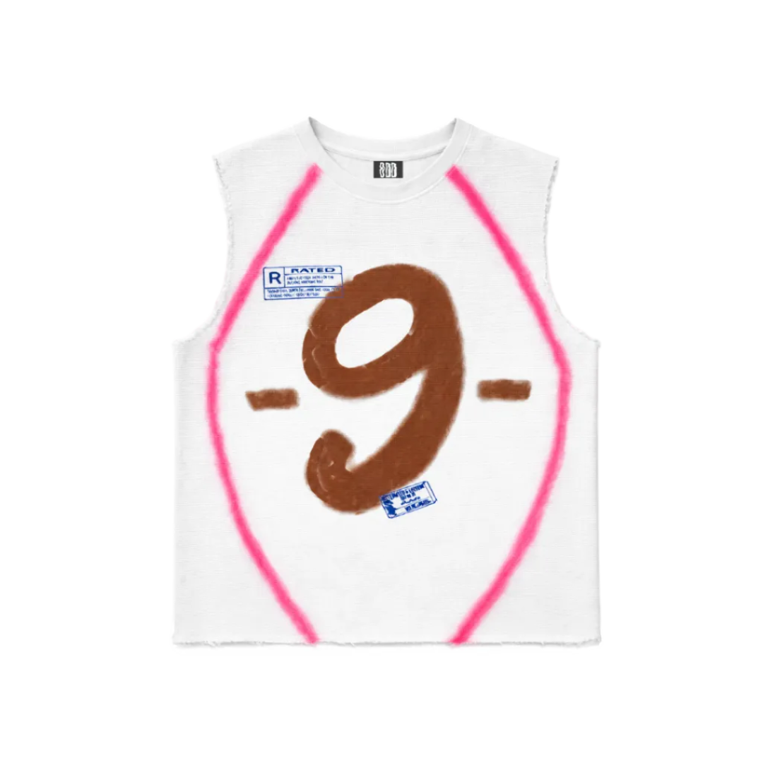 9 Spray White Sleeveless T Shirt