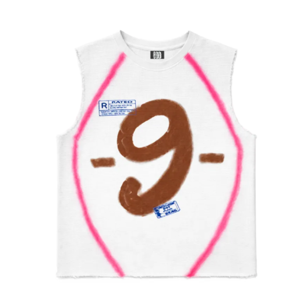 9 Spray White Sleeveless T Shirt