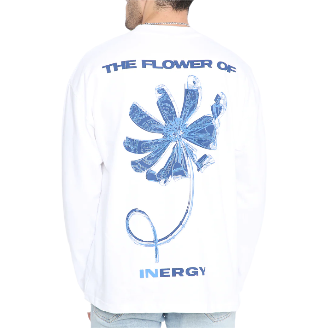 White Full Sleeves T Shirt - Flower of Inergy