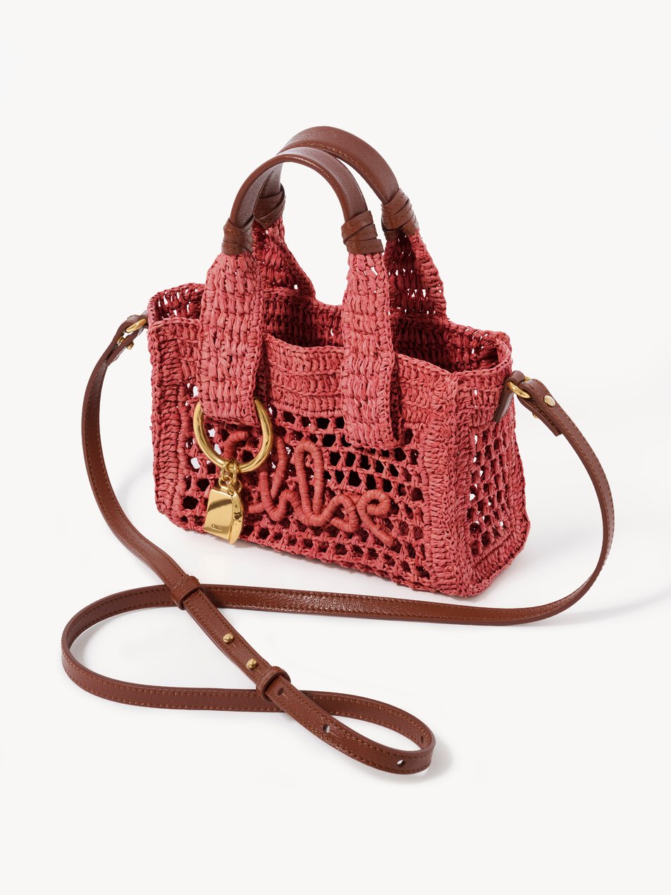 CHLOE Mini Summer Banana east-west tote bag in raffia Ginger Red