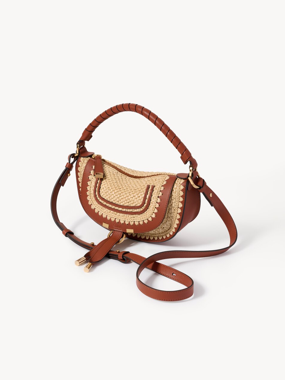 CHLOE Mini Marcie shoulder bag in raffia-effect Clay Brown