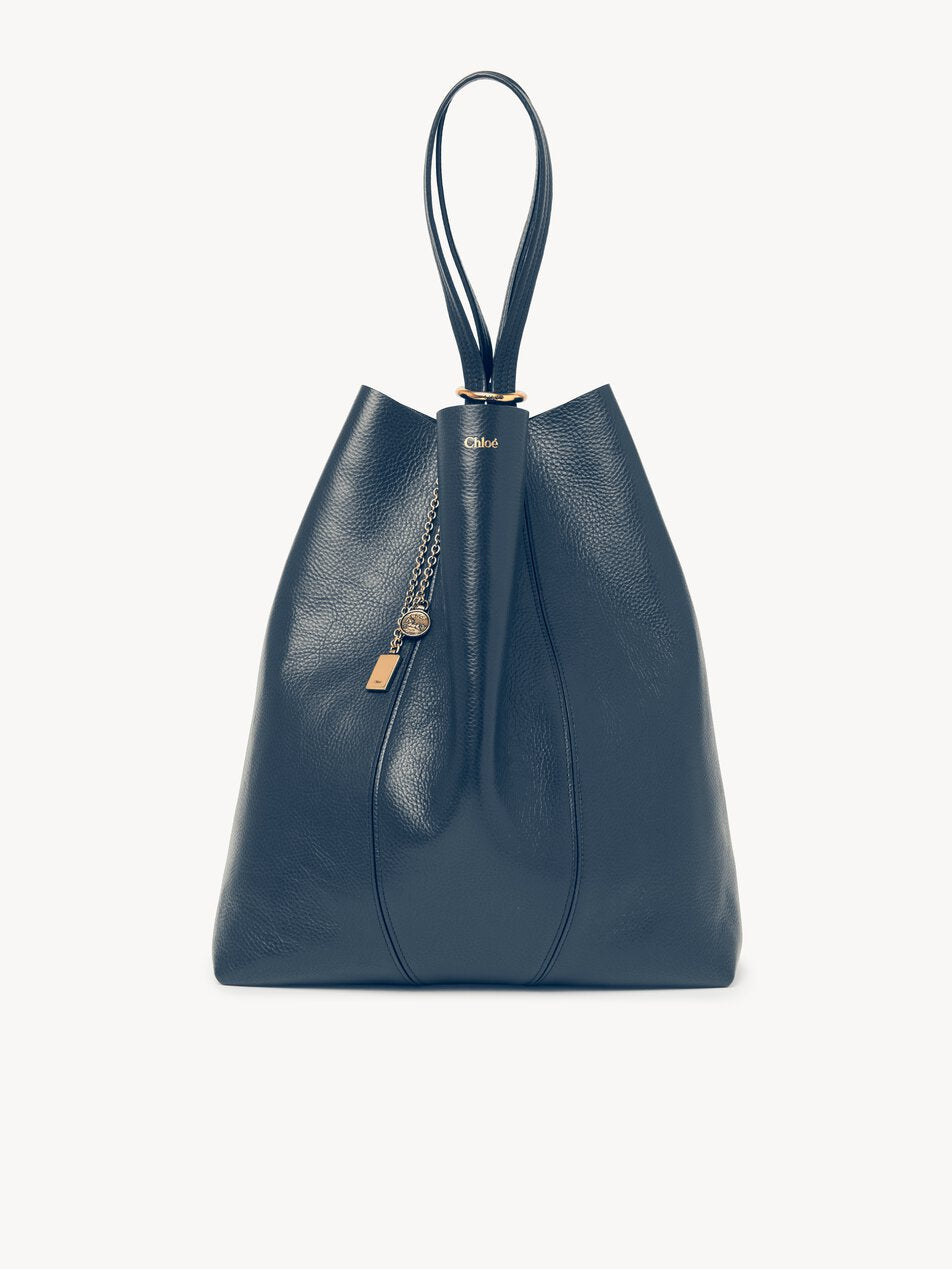 CHLOE Large Chloé Spin tote bag in grained leather Tapestry Blue