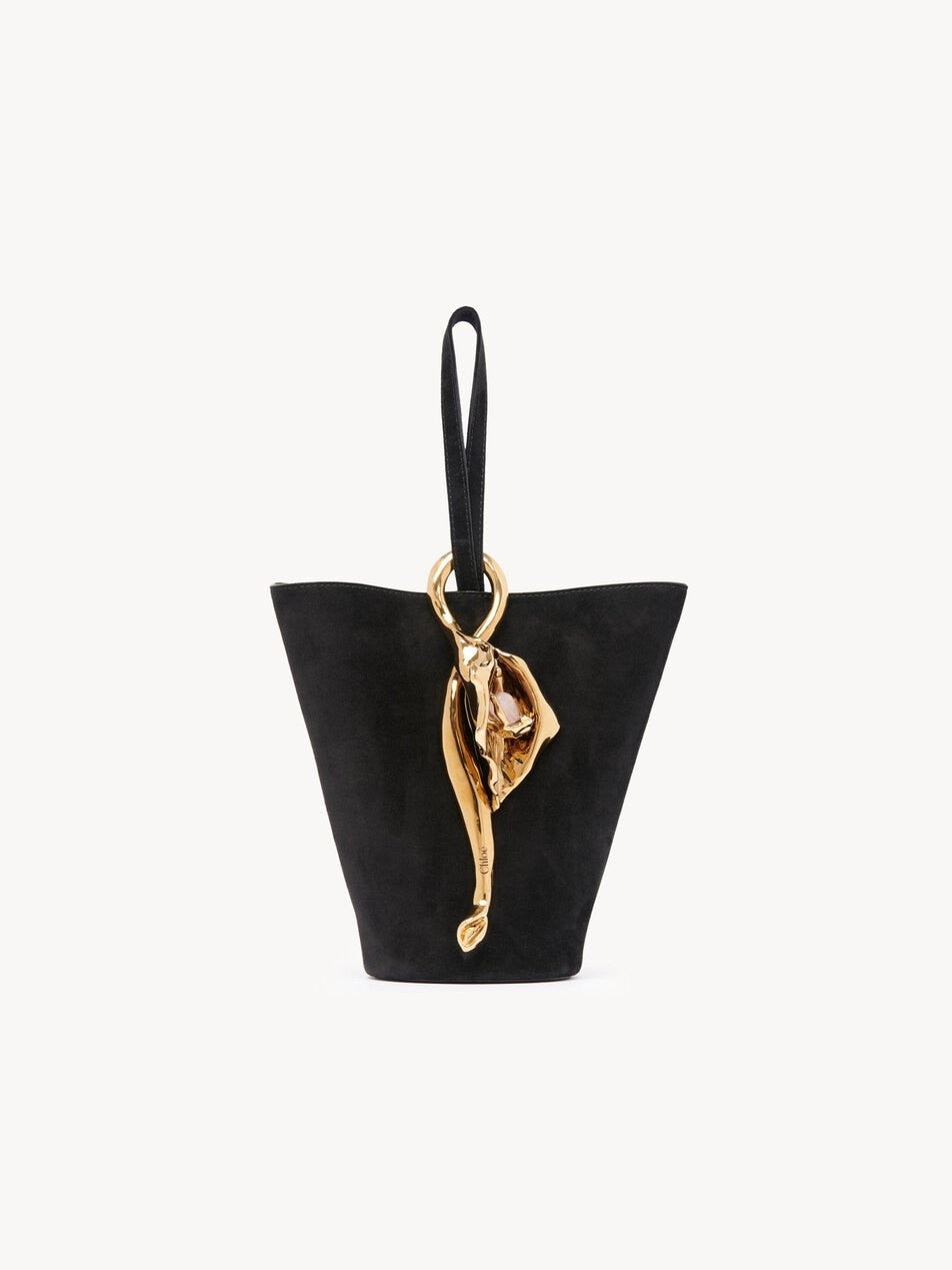 CHLOE Small Eden Treasures wristlet bucket bag in suede leather Black