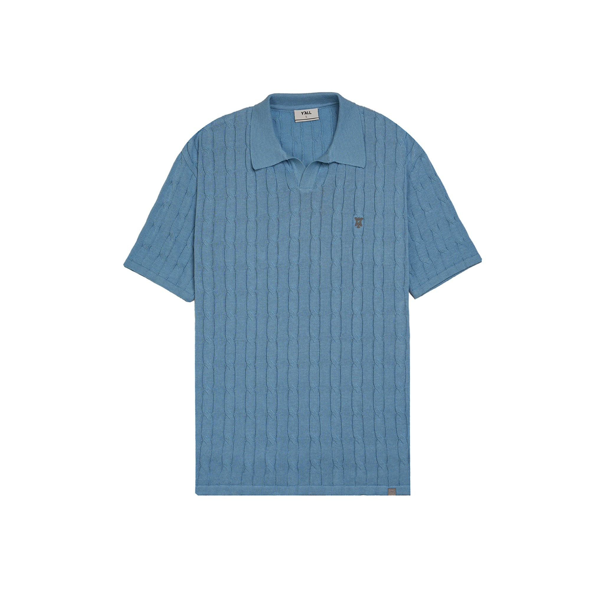 Pristine Cable Knit Polo - Cornflower Blue