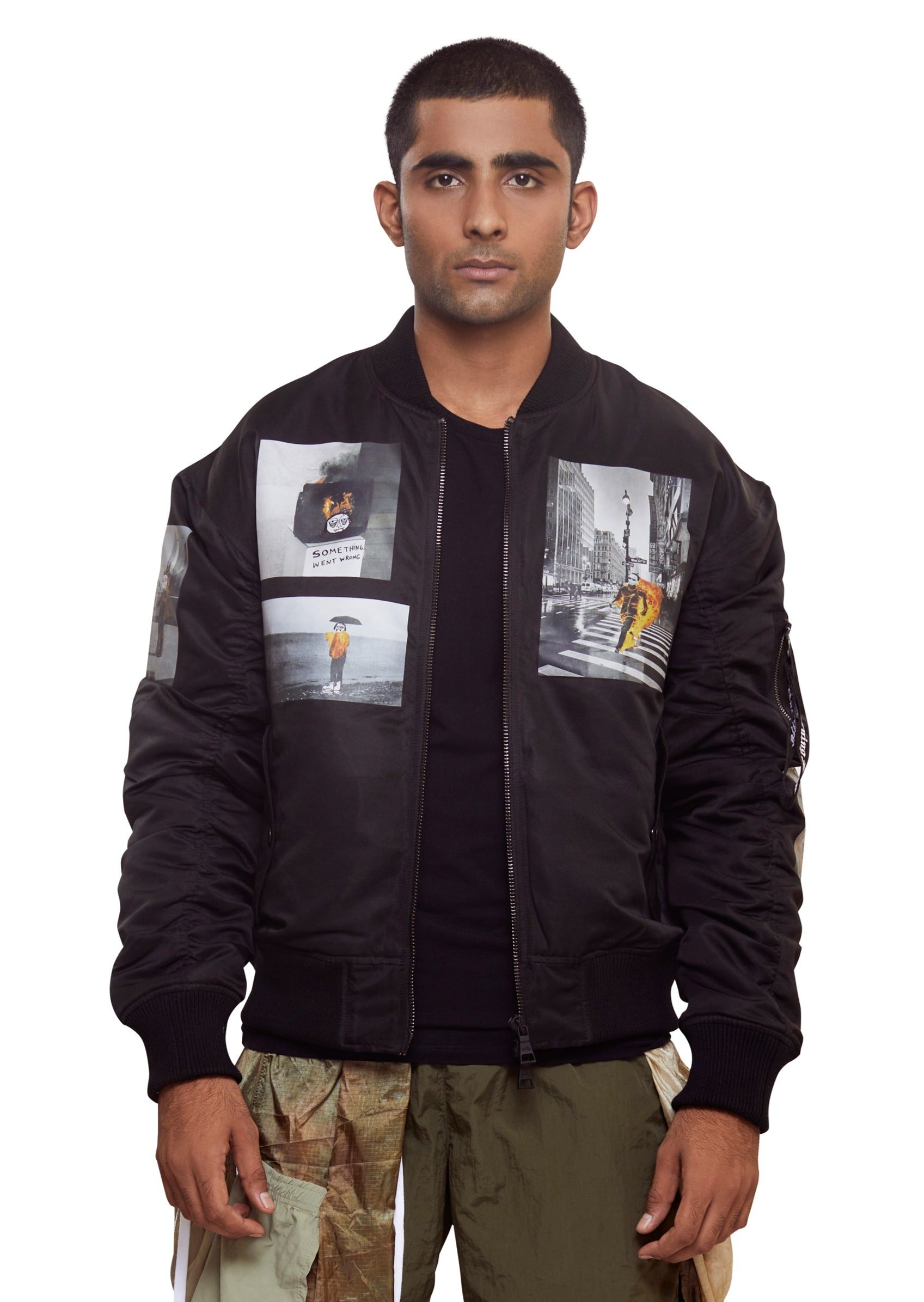 Black Long-sleeved Drop shoulder Embroidered and Printed Bomber jacket from the brand Haculla
