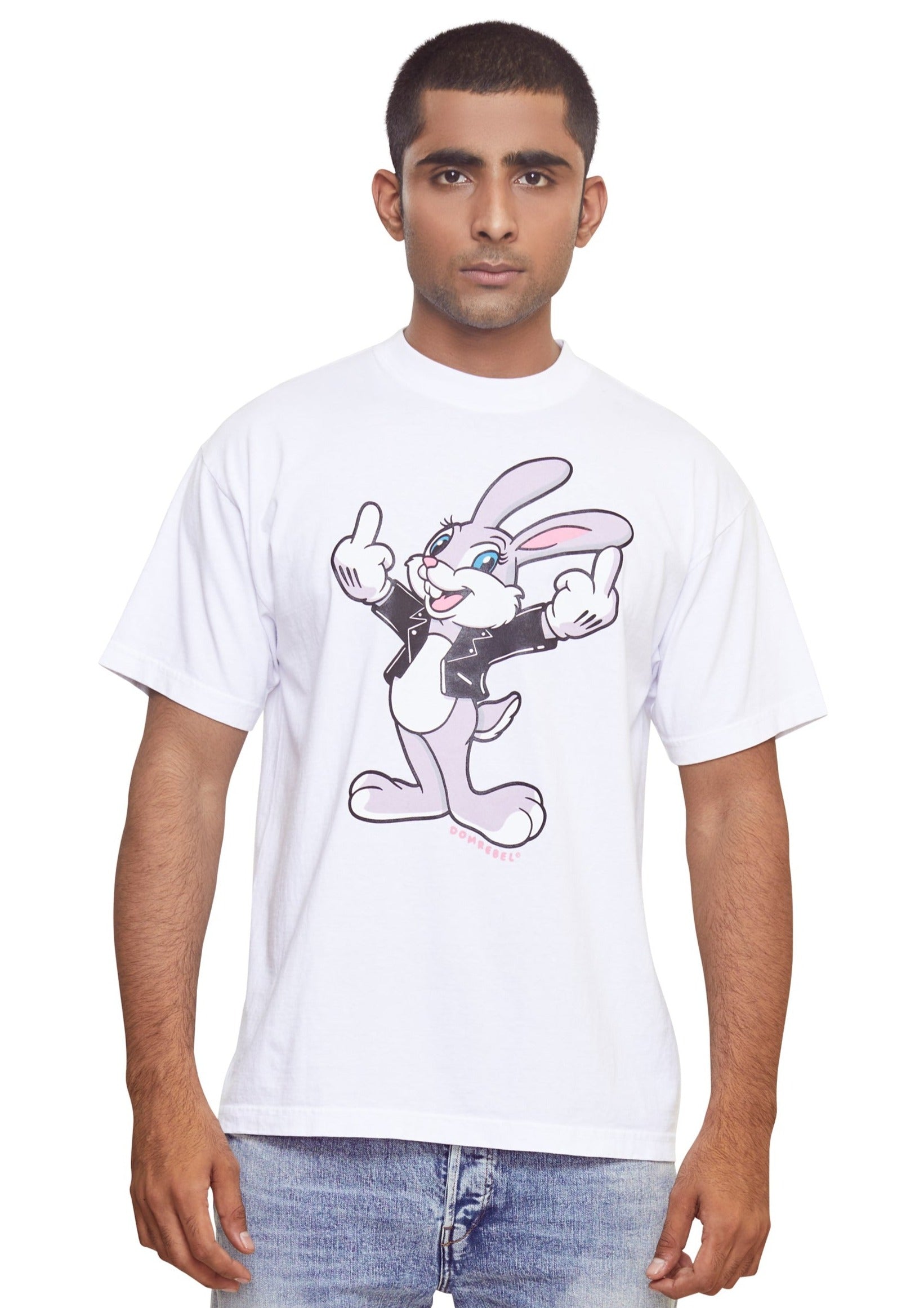 White Rabbit graphic-print distressed cotton T-shirt from the brand Domrebel