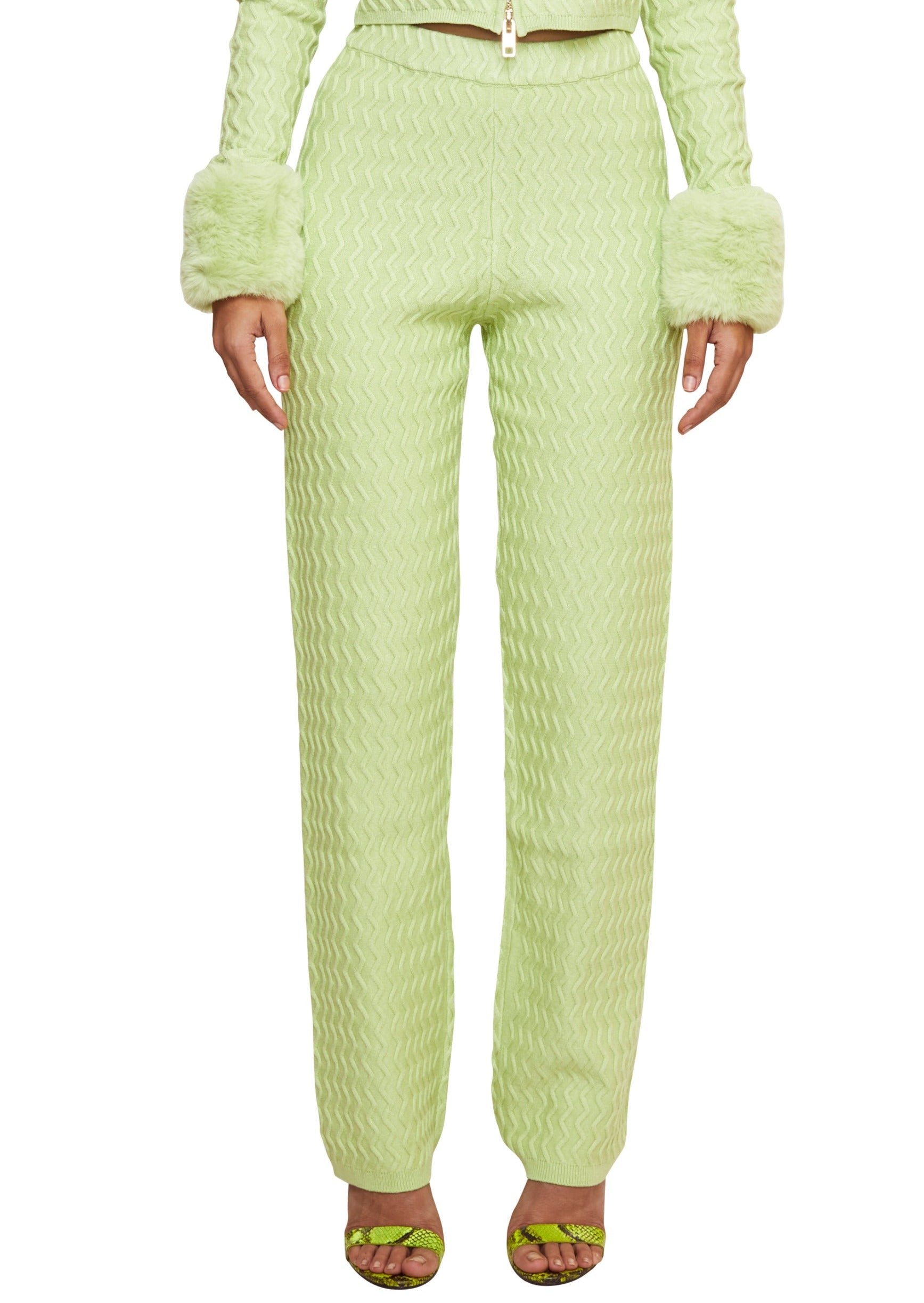 Green wavy rib stretchy pants from the brand House of Sunny