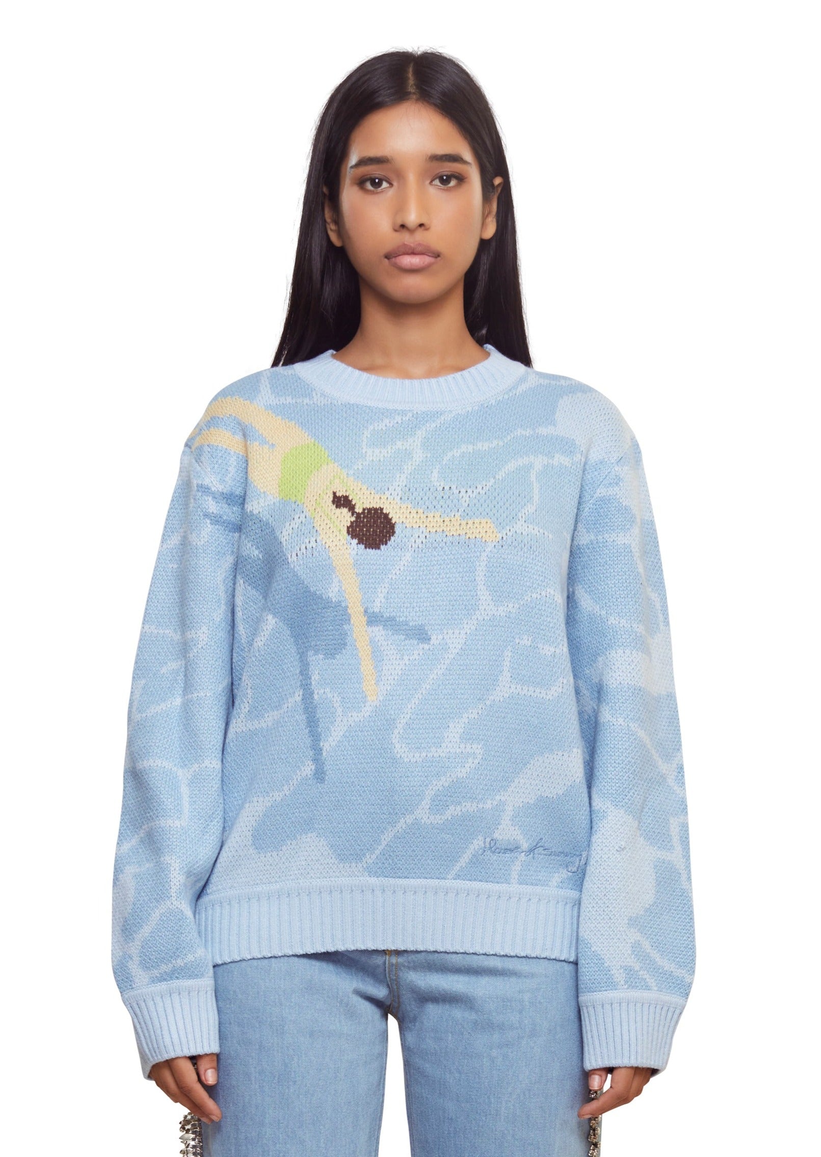 Blue Classic hofs jumper Shape with diver design from the brand House Of Sunny