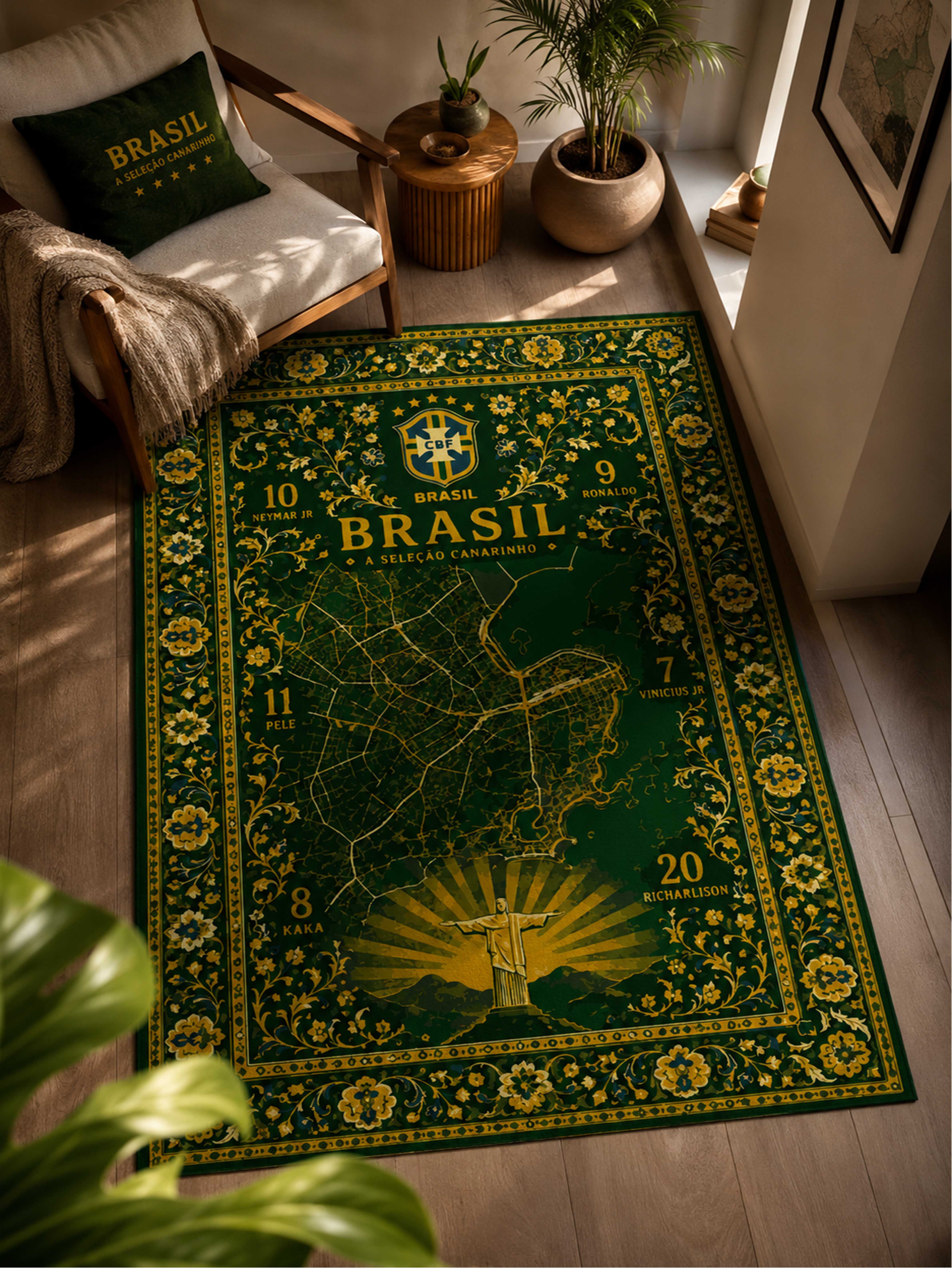 Brazil Football Traditional Washable Rug