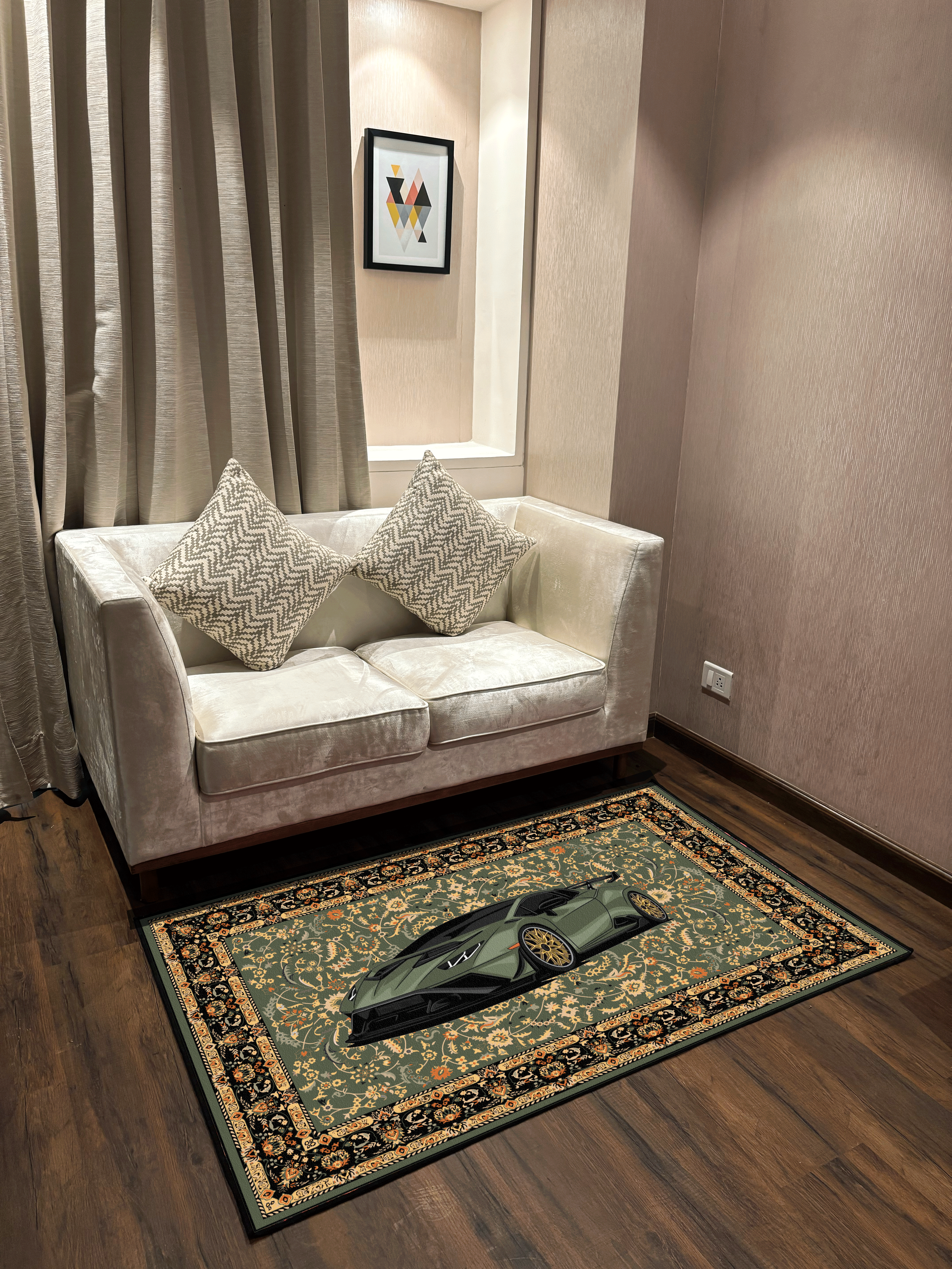 Green Lambo traditional design Washable Rug