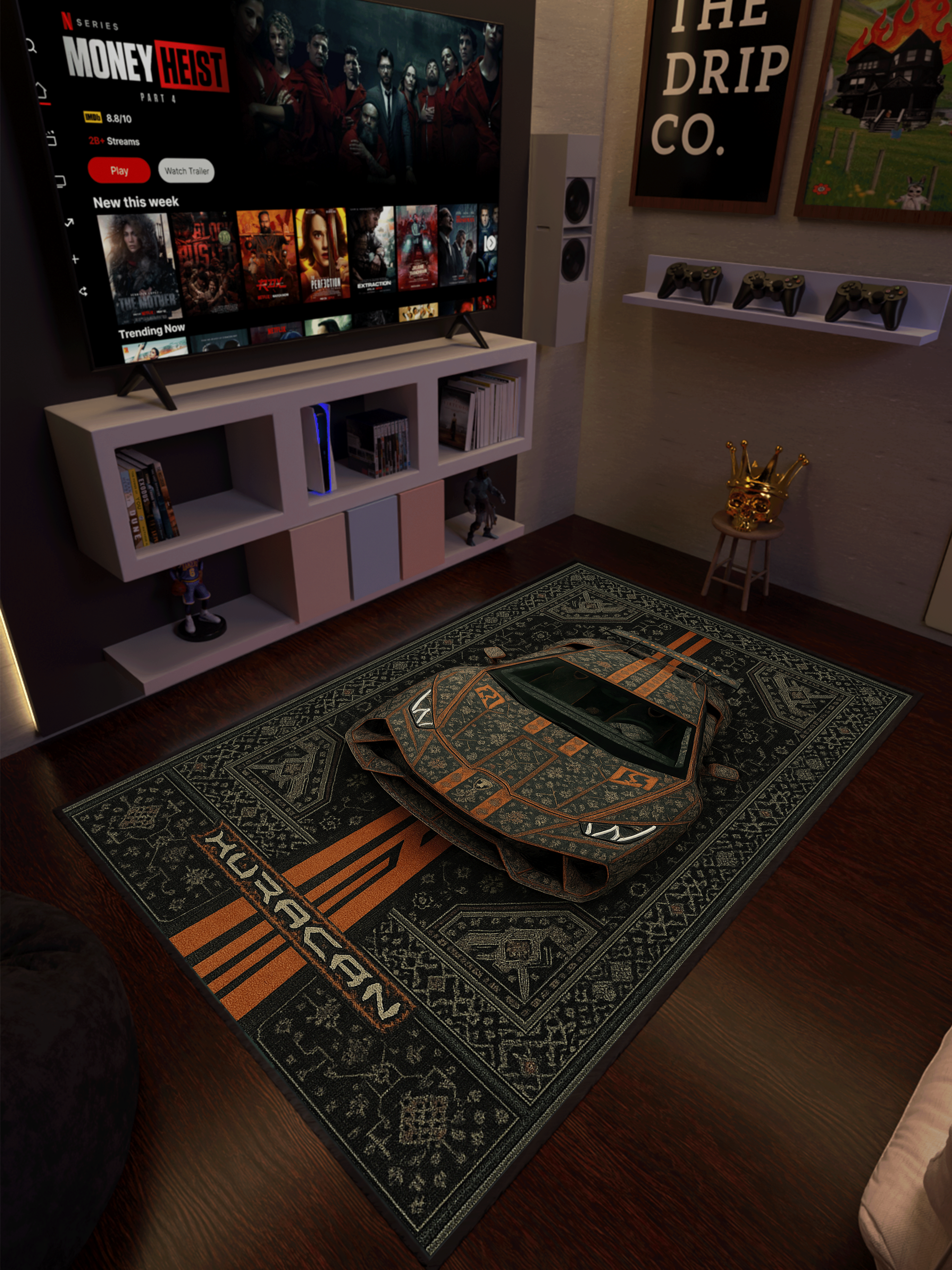 Lambo Sports car traditional design Washable Custom Rug