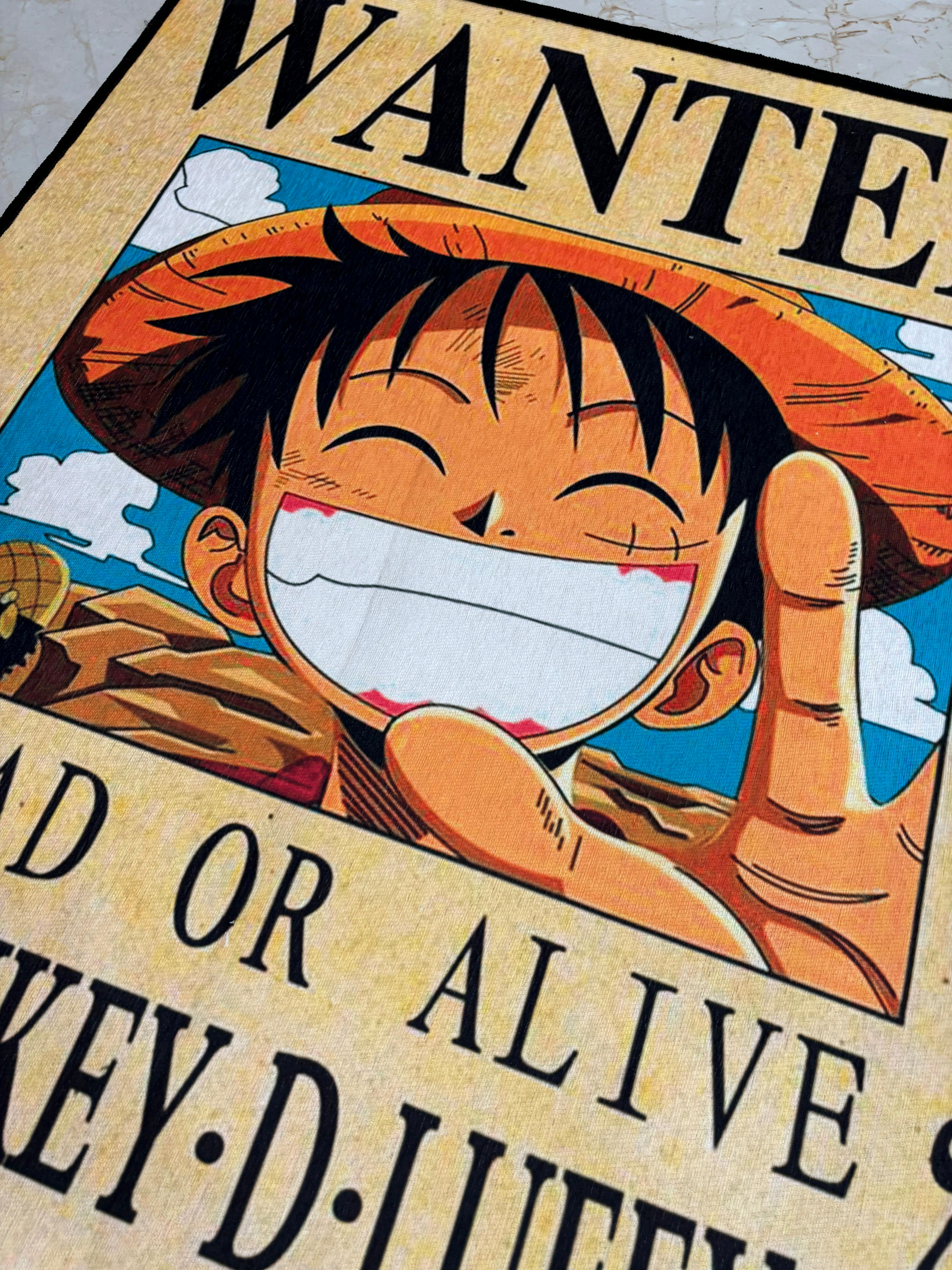 Luffy Wanted Dead Printed Washable Rug