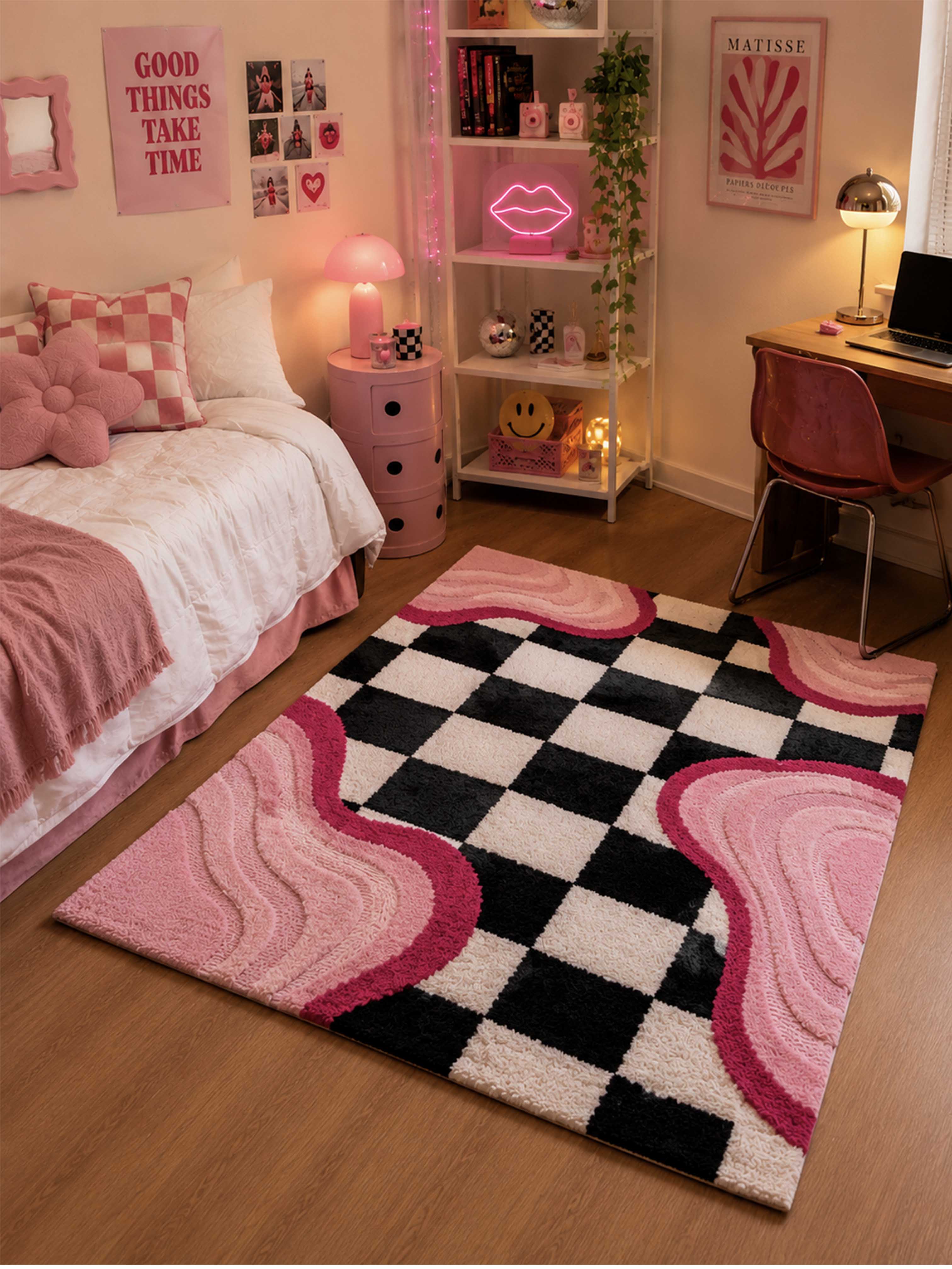 Melted Checkerboard machine made rug