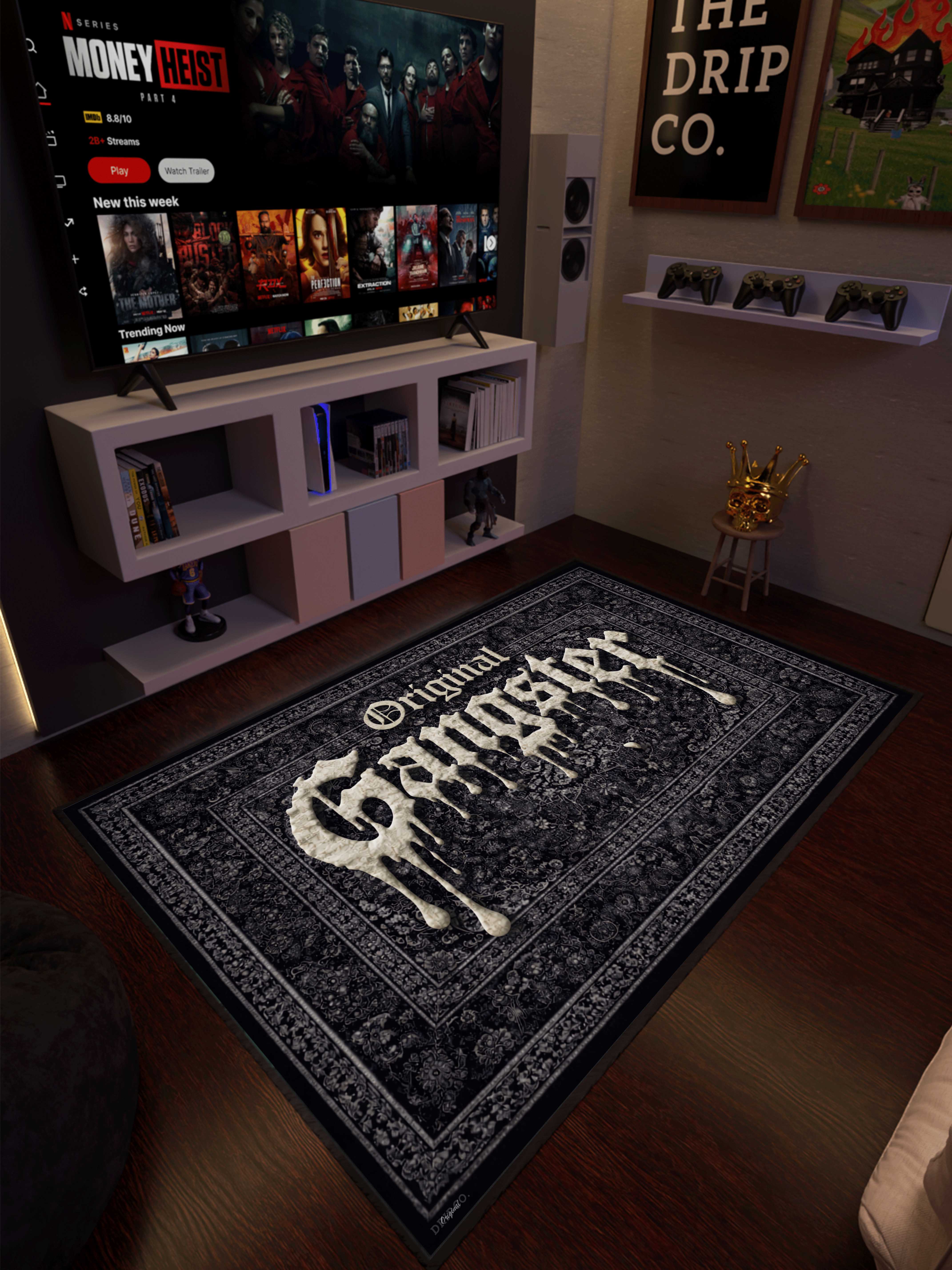 OG Gangster Black traditional design Washable Rug
