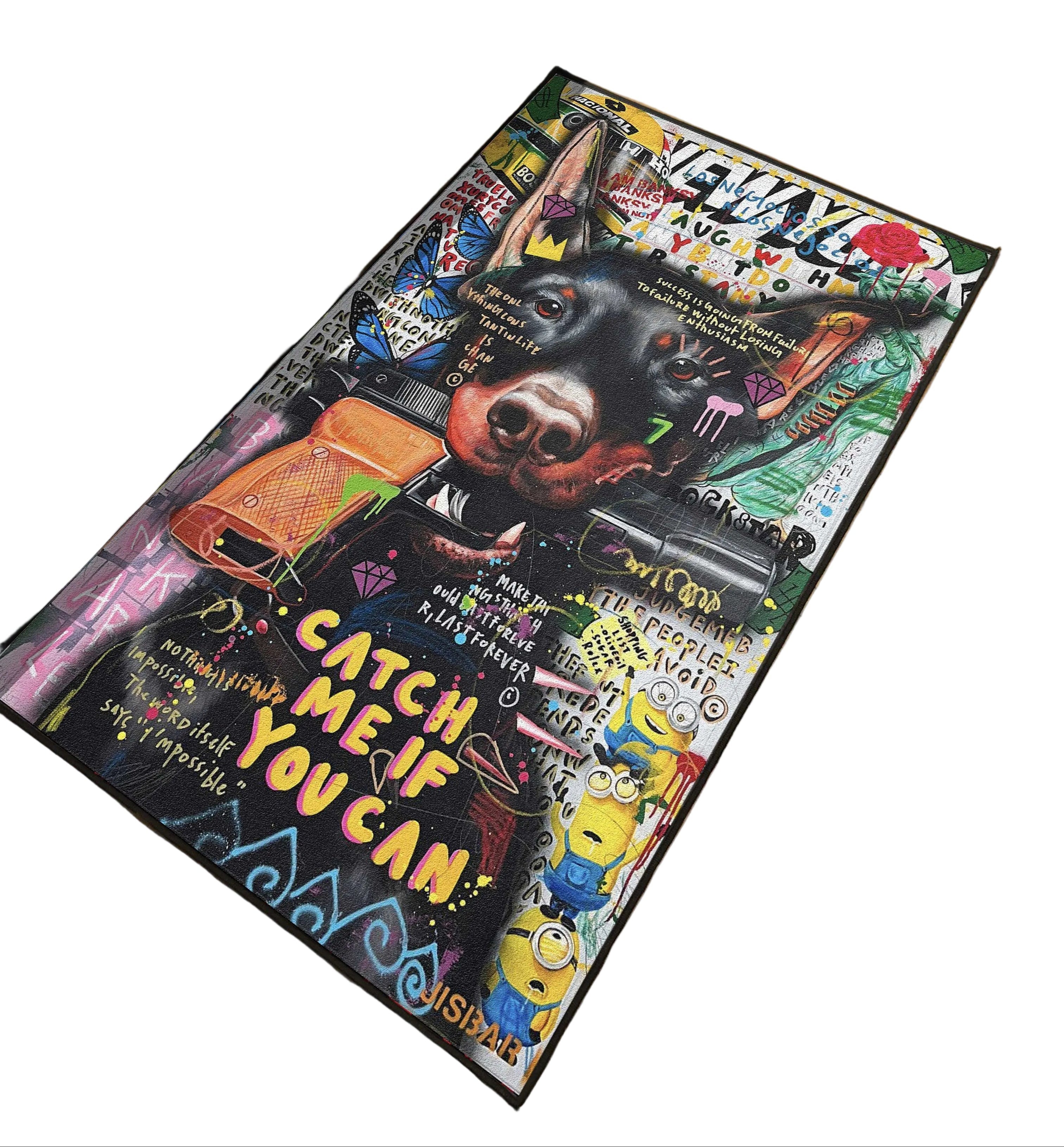 Dog graffiti art Washable Custom Rug