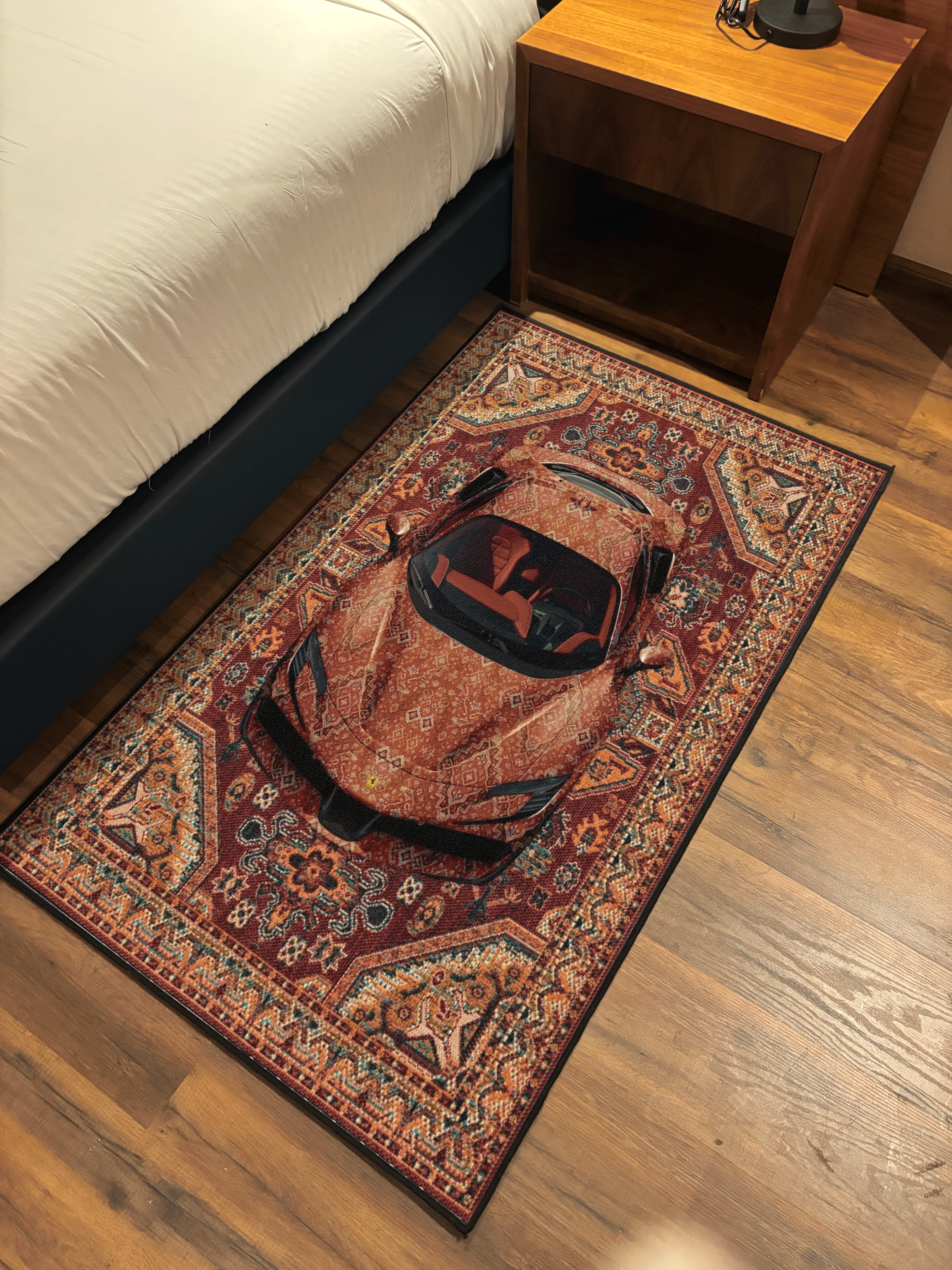 Red Sports Car traditional design Washable Rug