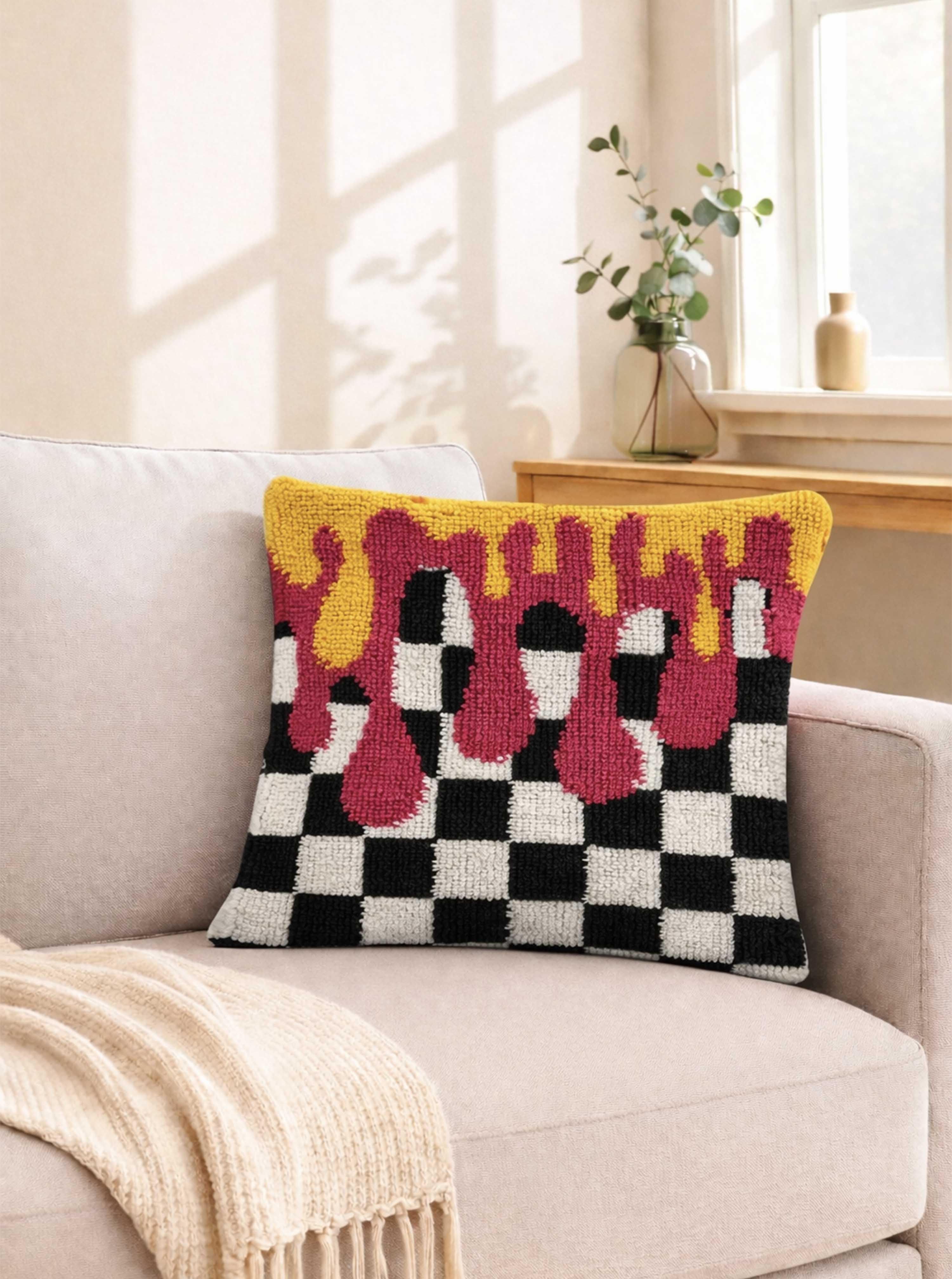 Colour Dripping Check cushion cover