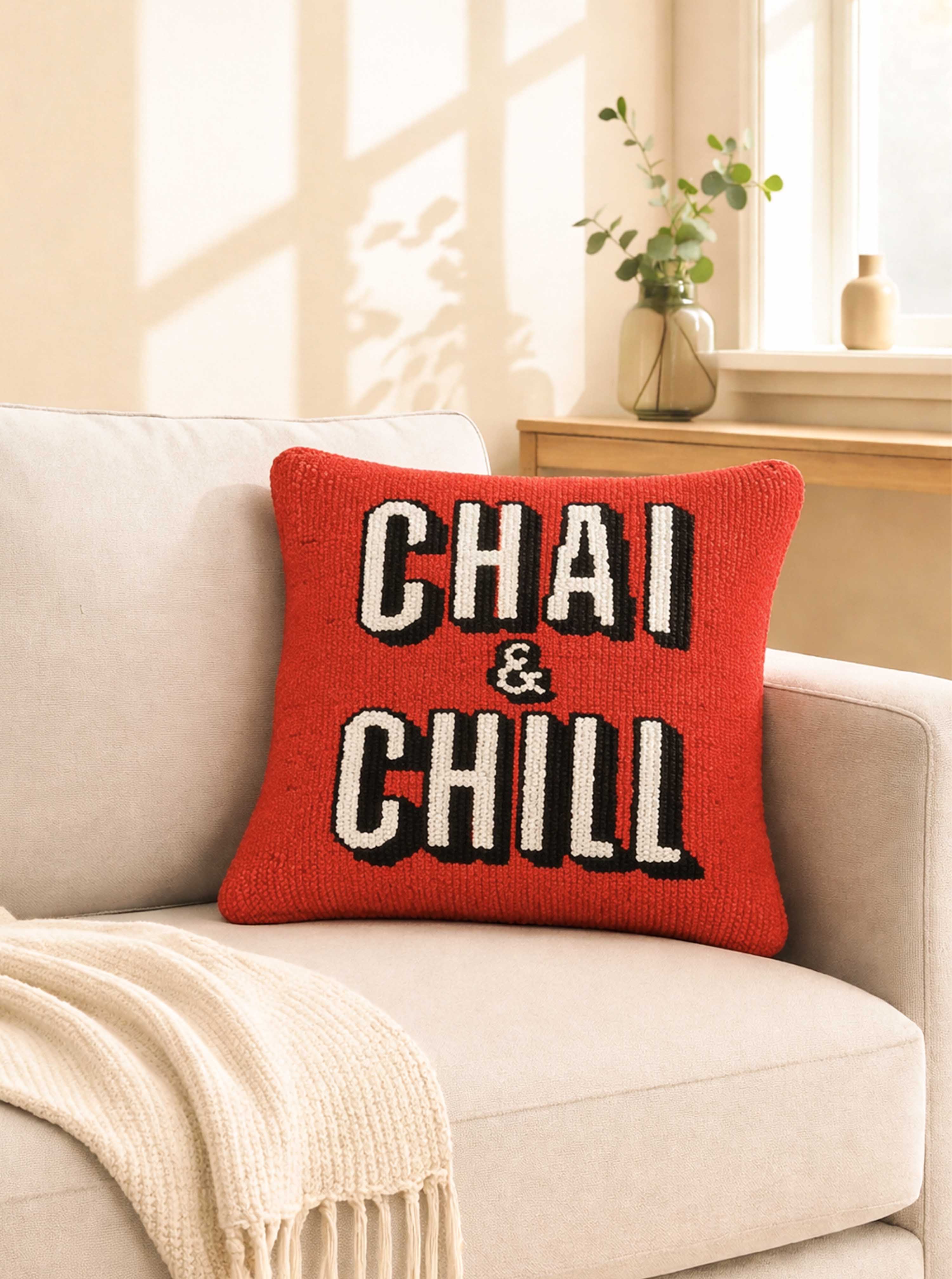 Chai and Chill Red cushion cover