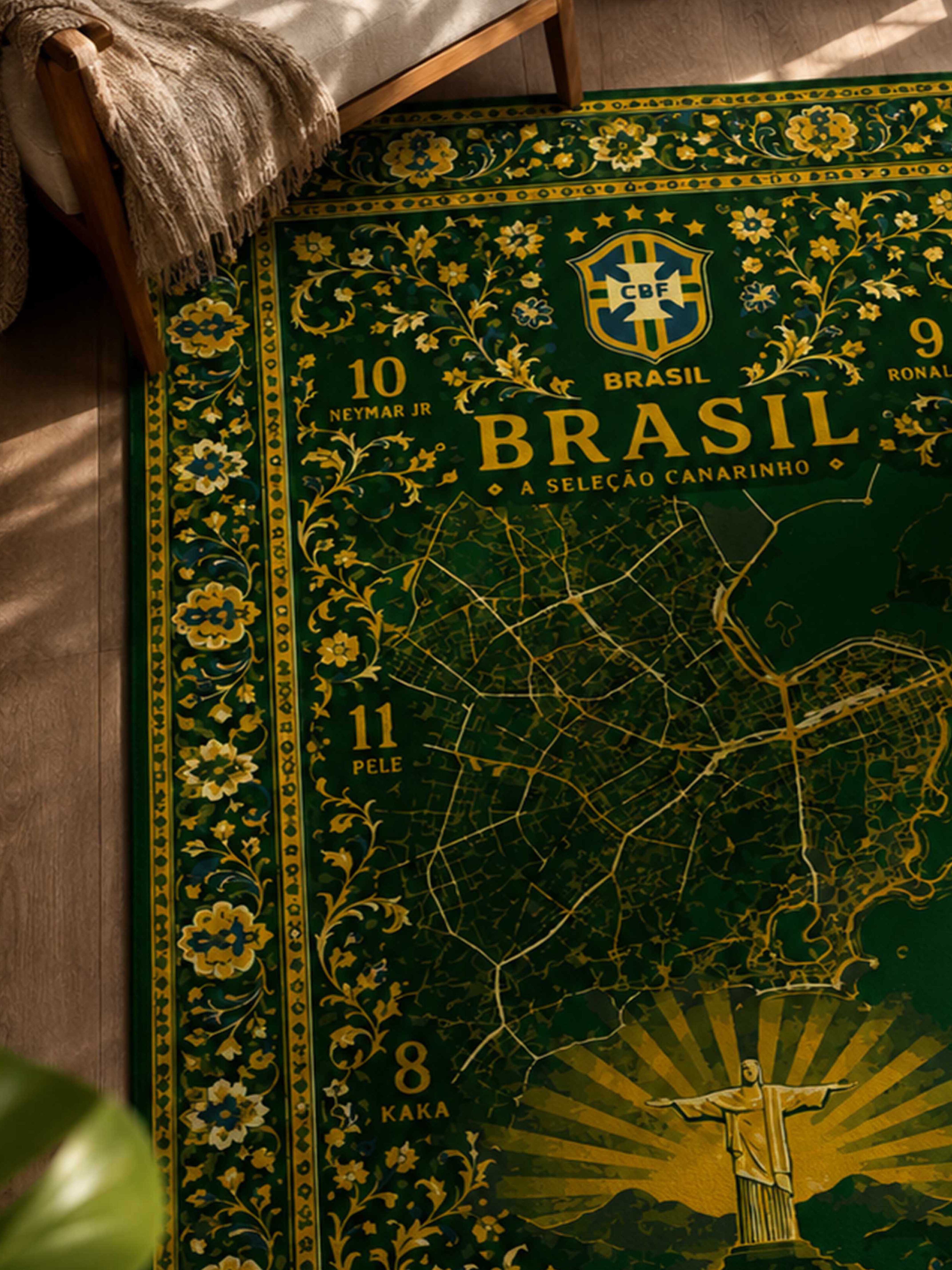 Brazil Football Traditional Washable Rug