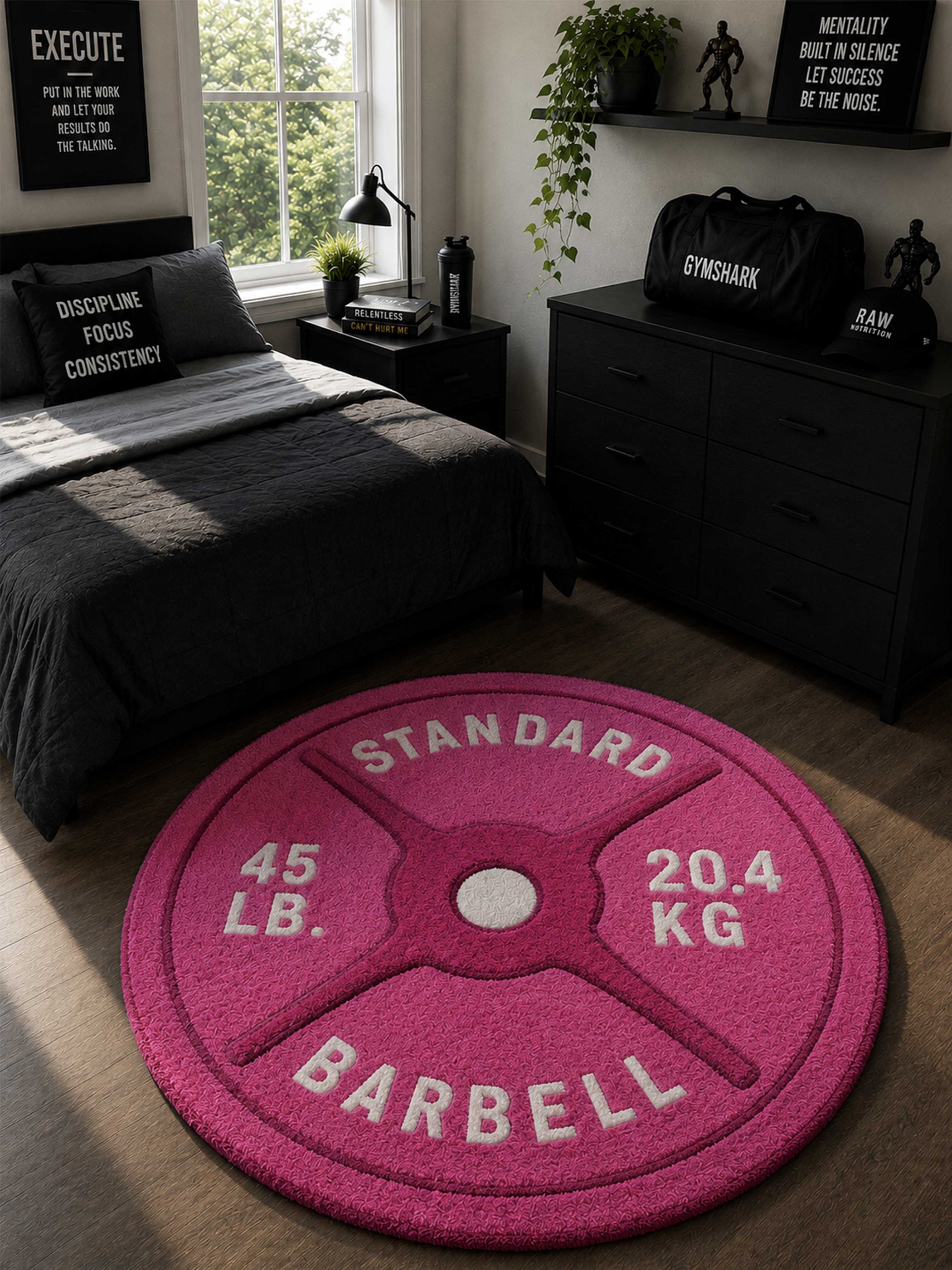 Pink Barbell Hand Tufted Rug