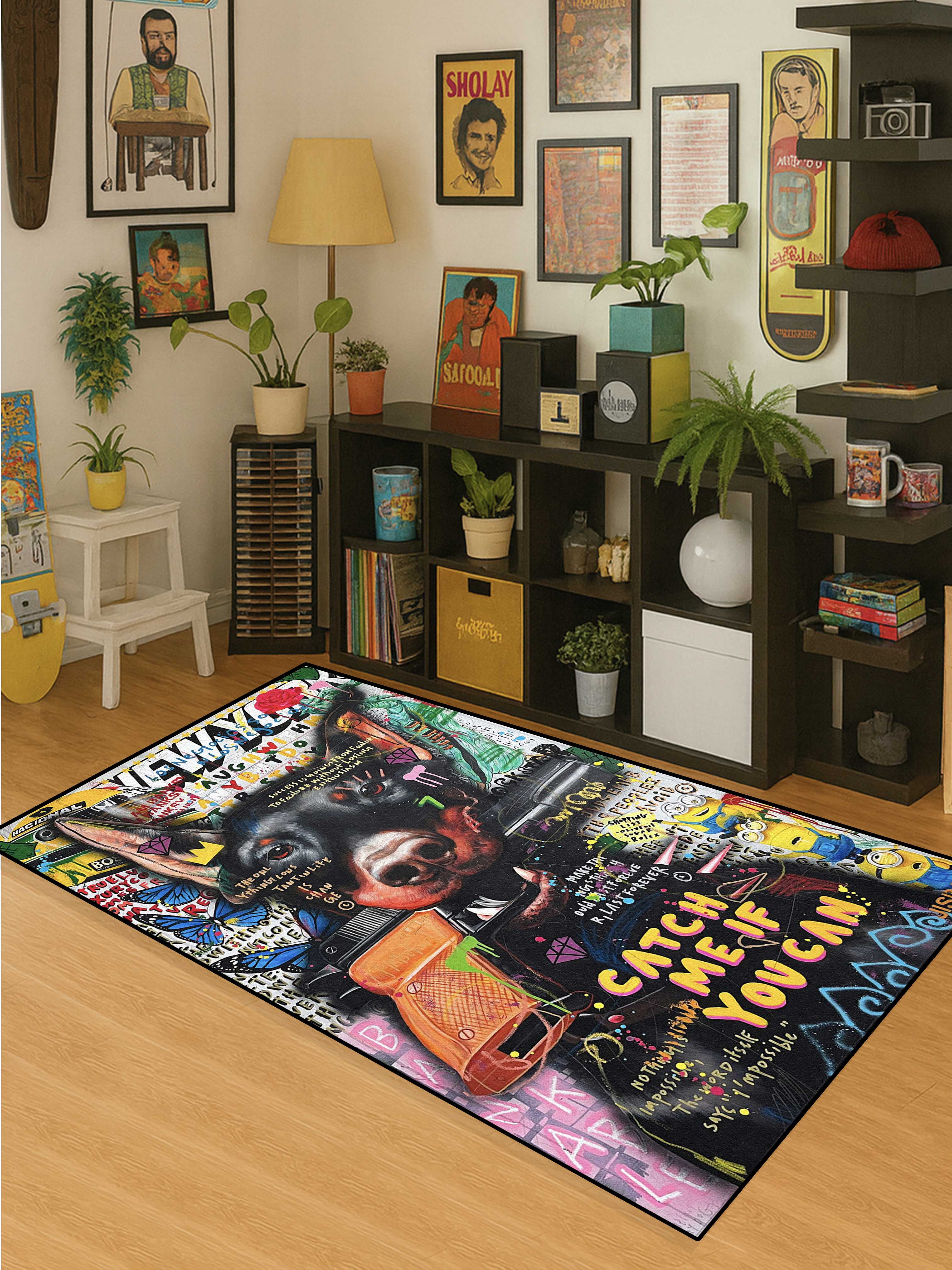 Dog graffiti art Washable Custom Rug