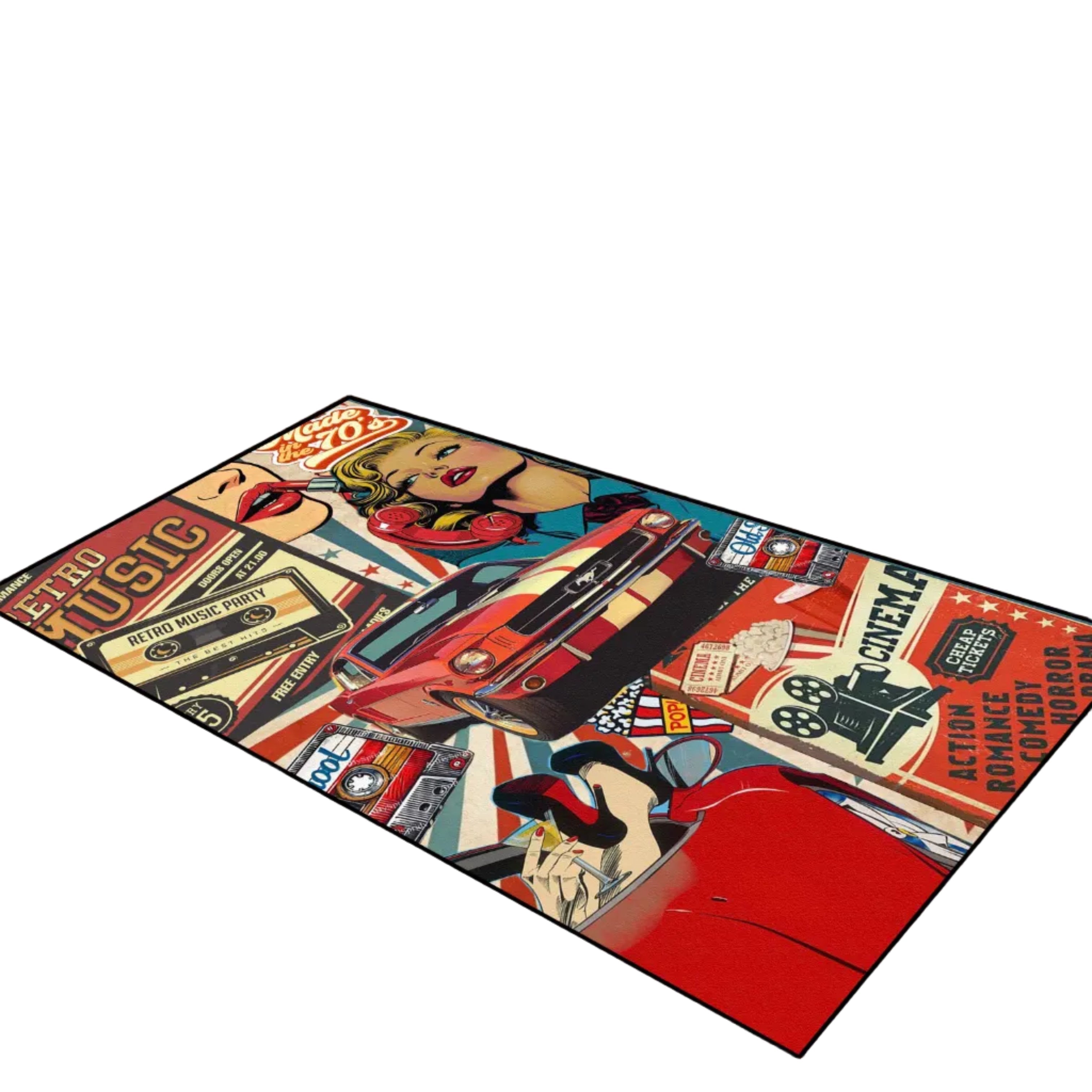 Retro collage art Washable Custom Rug