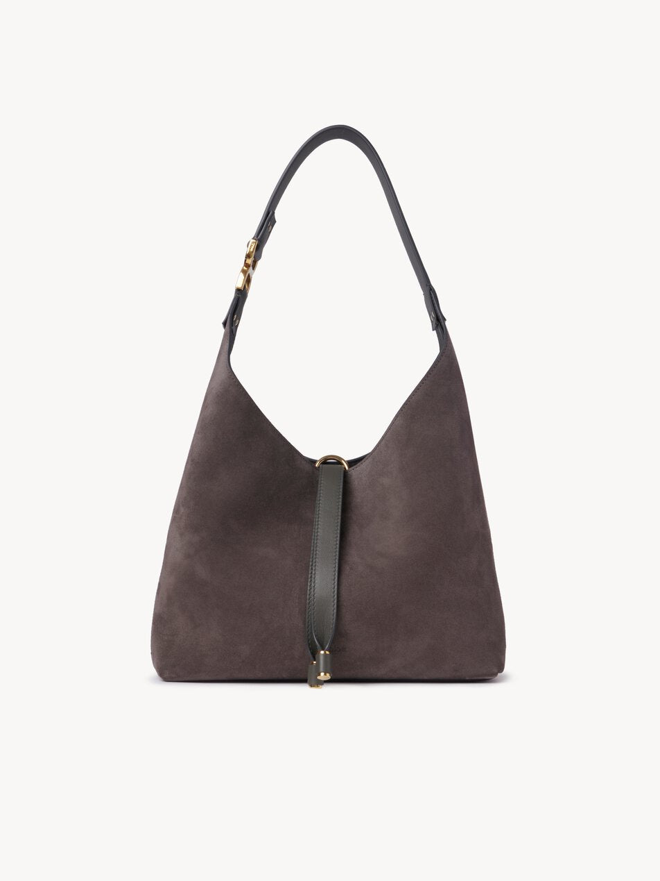 CHLOE Small Marcie hobo bag in suede leather Flannel Grey