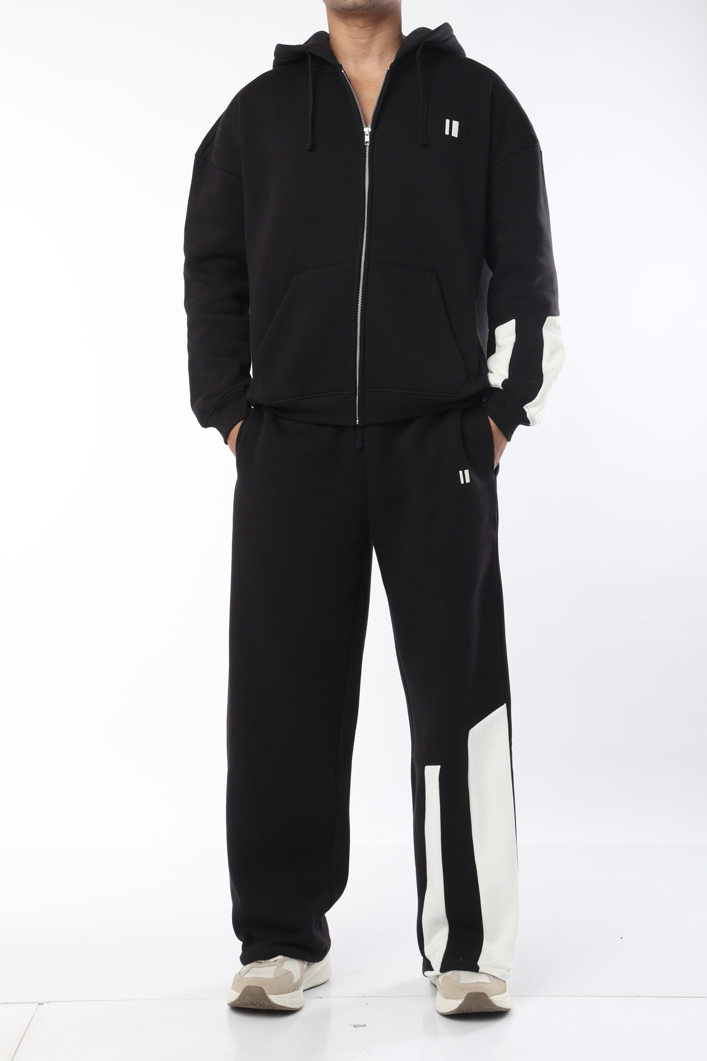 Black and Dusty Coffee Everyday Zipper Hoodie - pack of 2 + Black Sweatpants