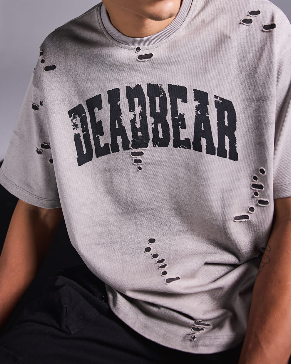 Distressed Washed Grey Tee