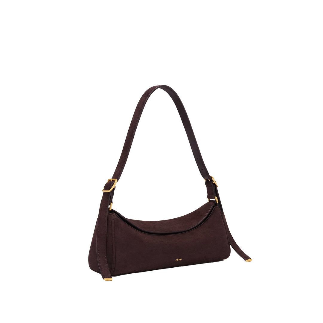 JW PEI Elowen Faux Suede East-West Shoulder Bag - Dark Brown
