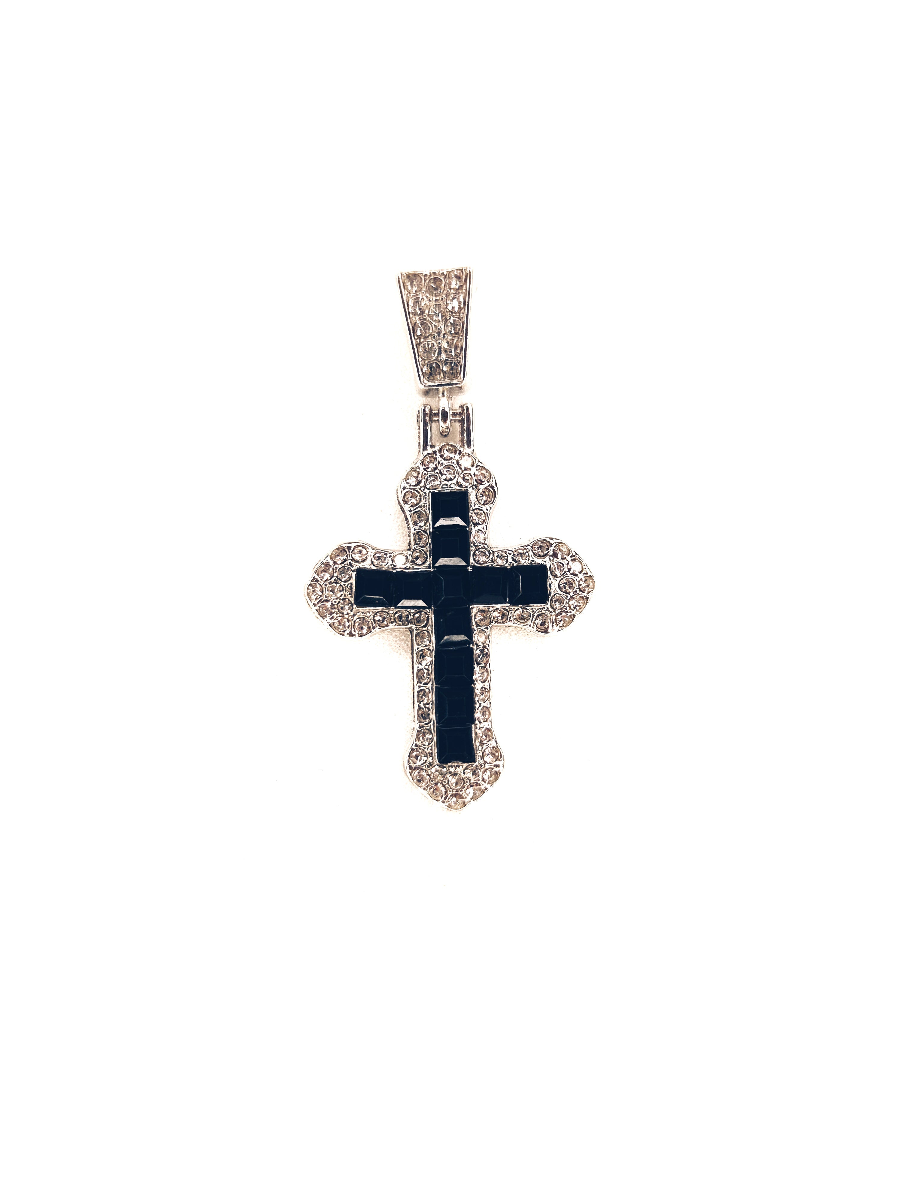 Black Dazzle Iced Cross Pendant in 14kwhite dust gold with Free Rope Chain