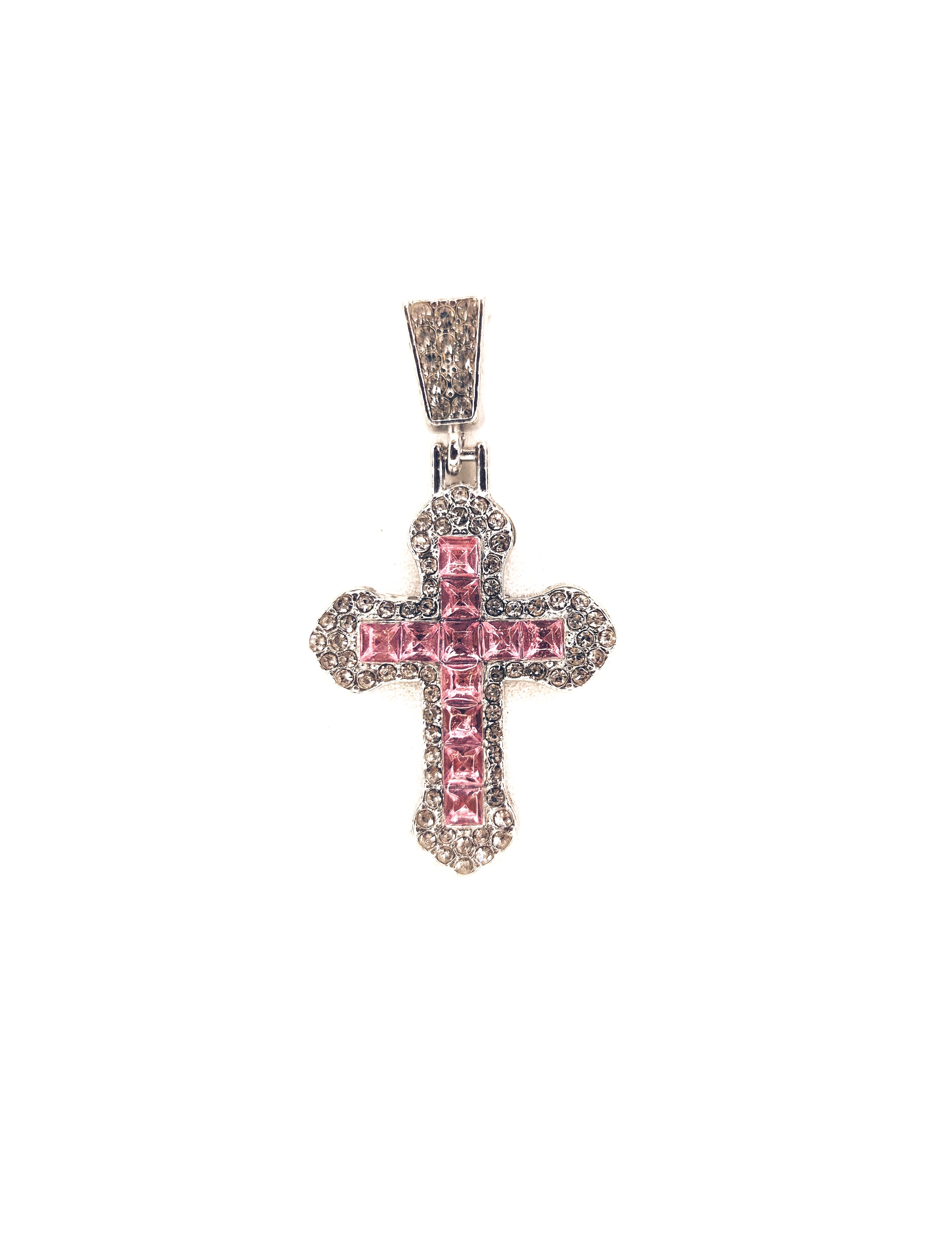 Pink Dazzling Iced Cross pendant with Free Rope Chain