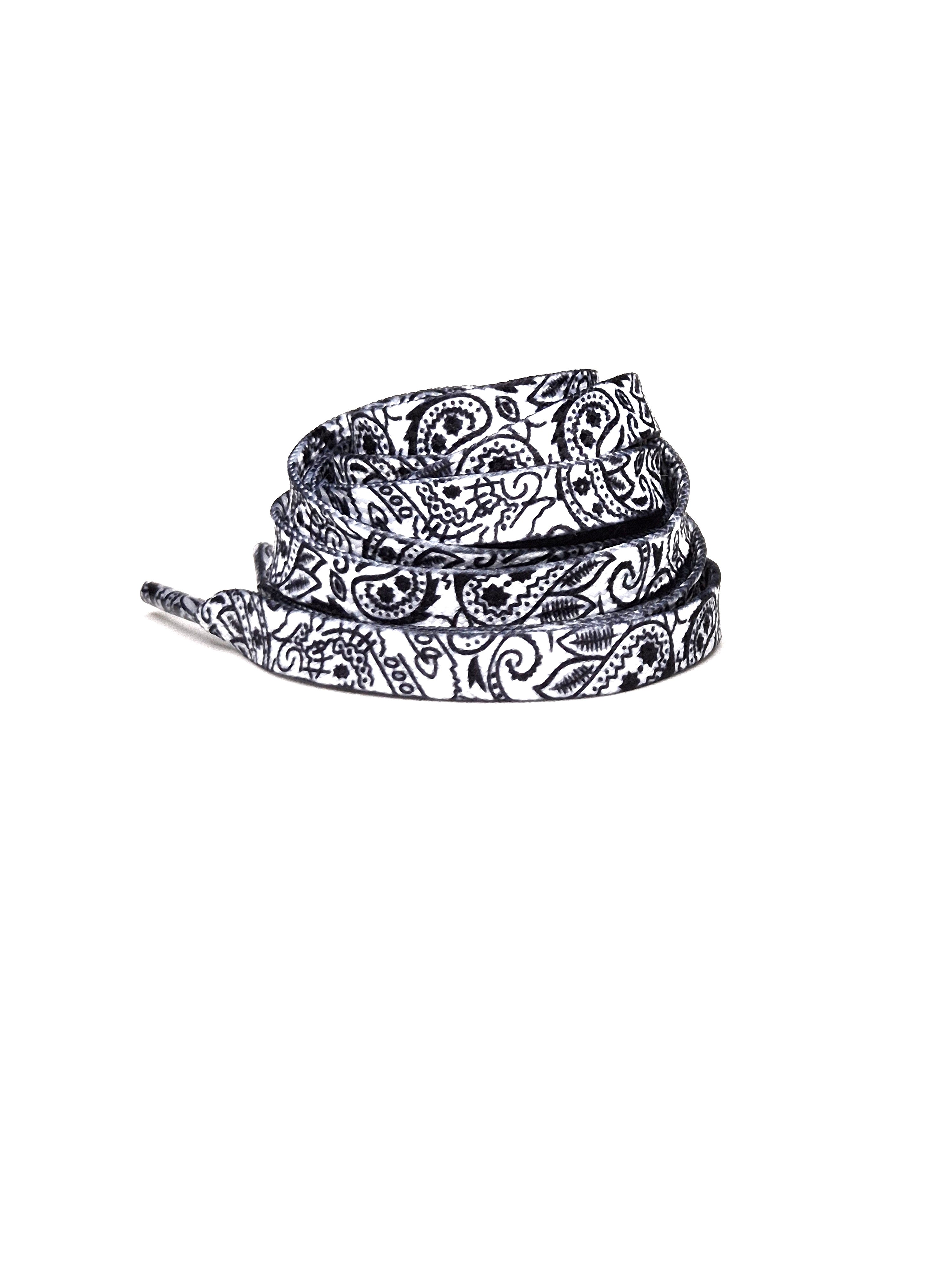 White Black Paisley bandana Style flat laces