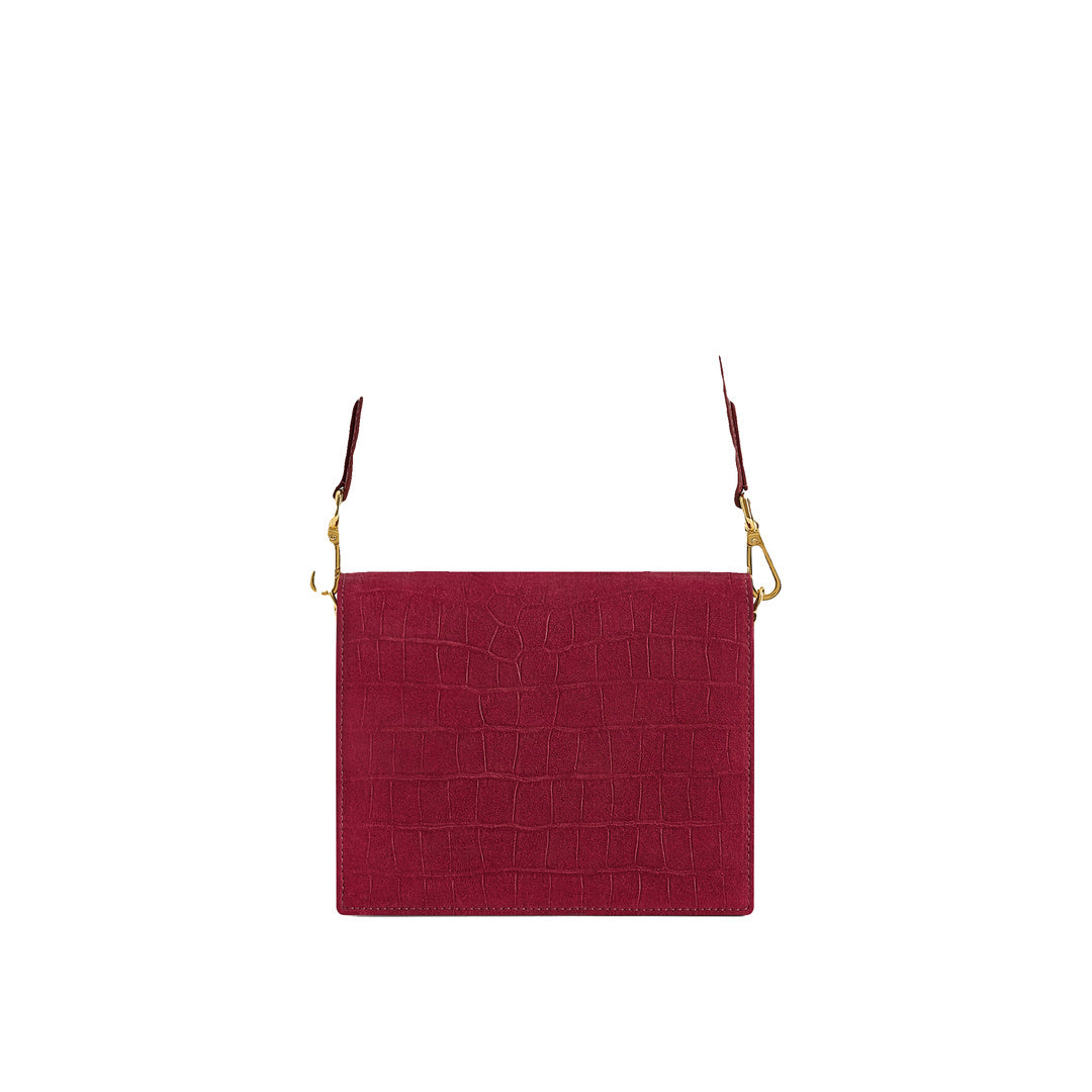 JW PEI Mini Flap Faux Suede Croc Embossed Crossbody - Burgundy